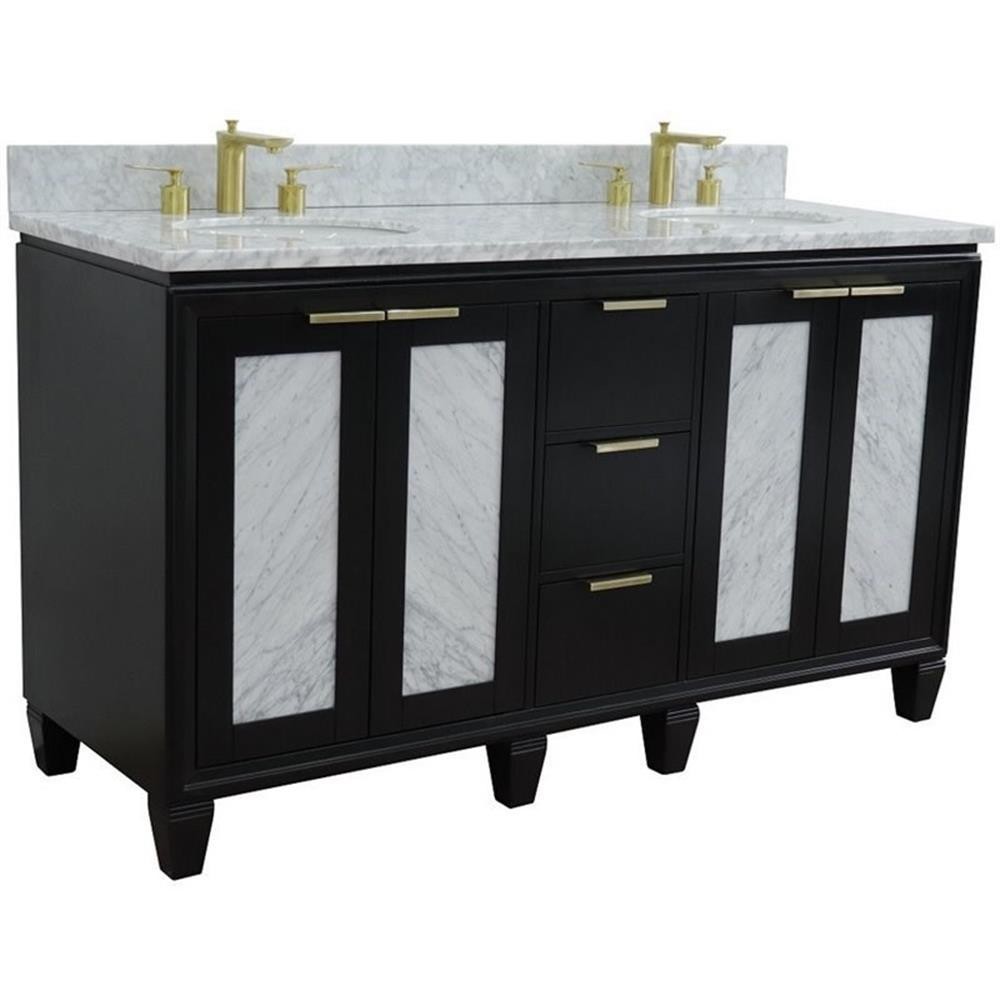 Trento 61″ Double Oval Sink Solid Wood Vanity in Blue/White Carrara