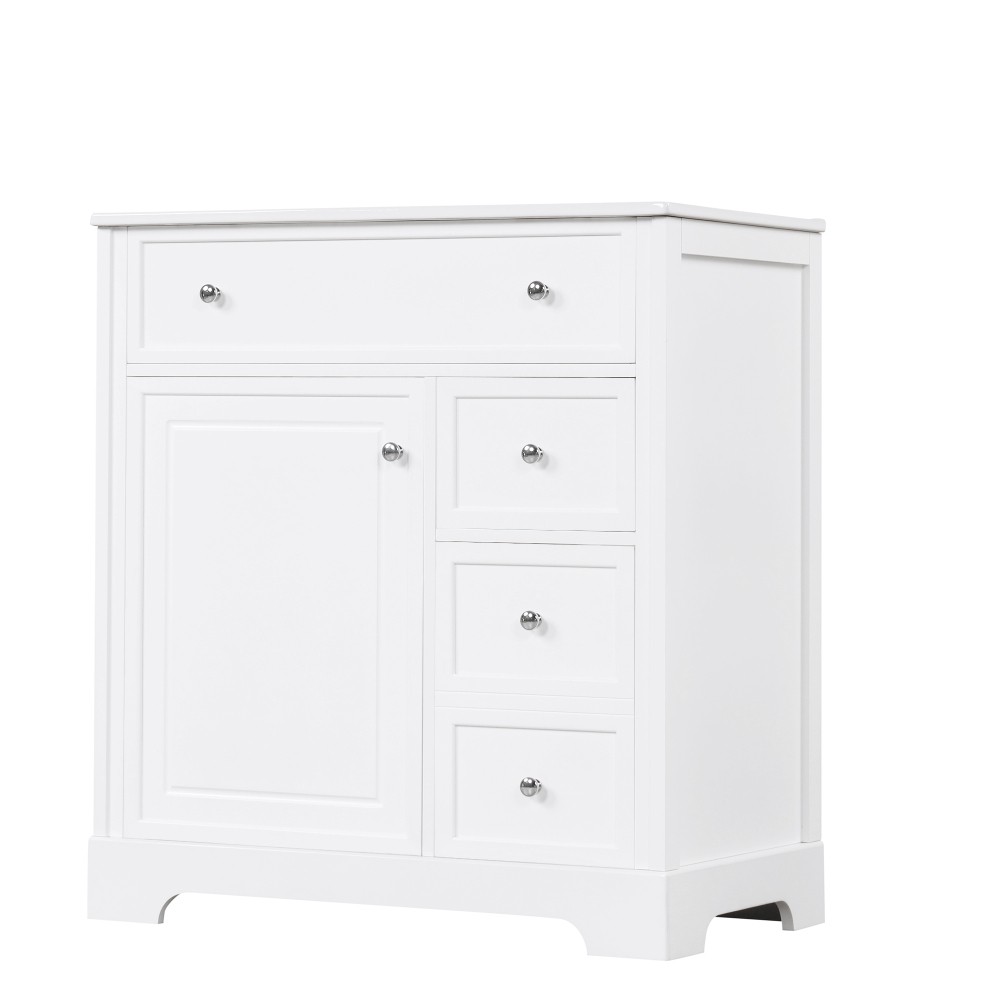 30 Inch White Bathroom Vanity with Ceramic Sink Top Solid Wood MDF Cabinet