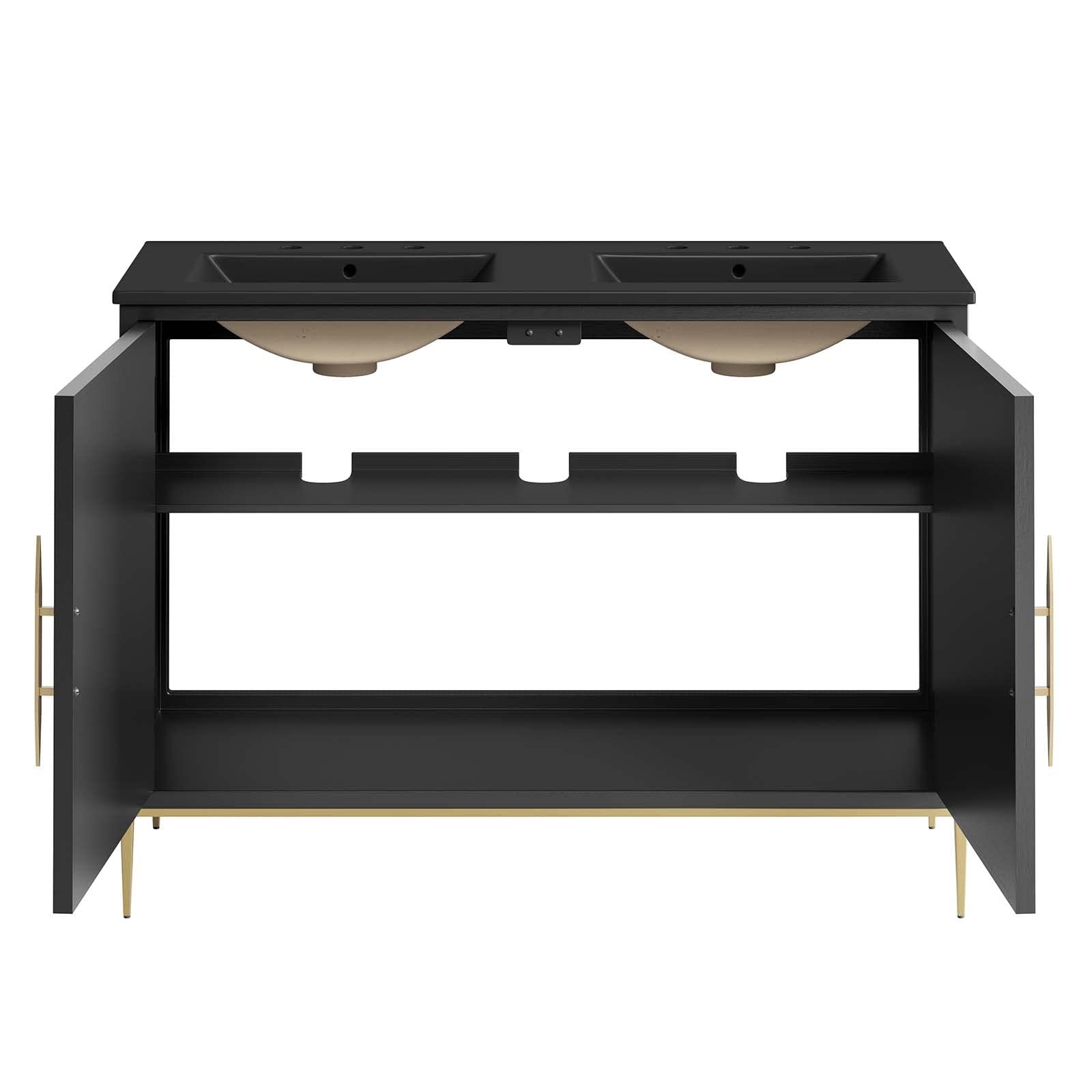 Modway Awaken 48″ Solid Wood and MDF Double Sink Bathroom Vanity in Black