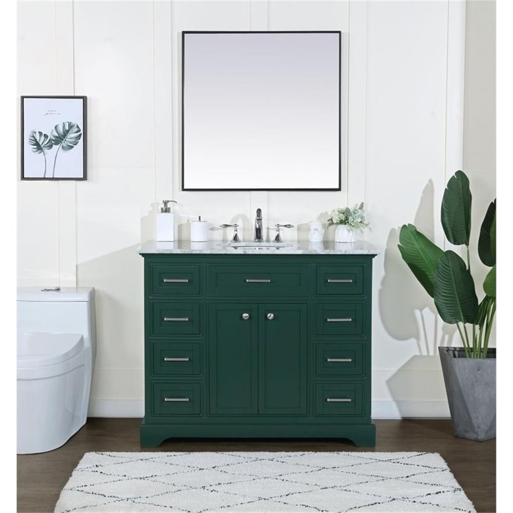 Elegant Decor Americana 42″ Metal MDF Marble Single Bathroom Vanity in Green