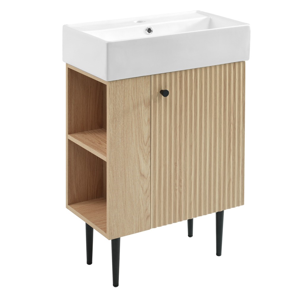 21.6″ Wood Bathroom Vanity，Ceramic Sink，Free-Standing Cabinet，Left Side Storage
