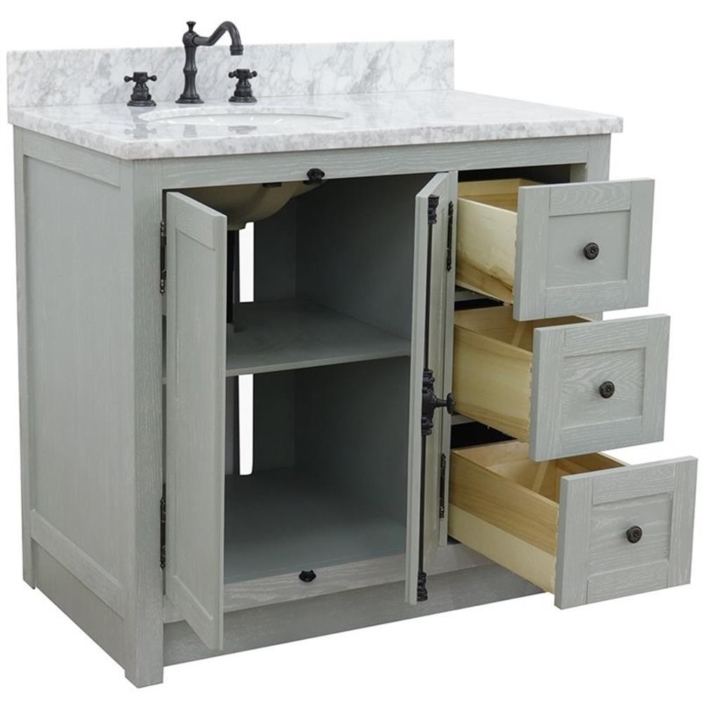 Plantation 37″ Solid Wood Vanity with Left Oval Sink in White/Gray Ash