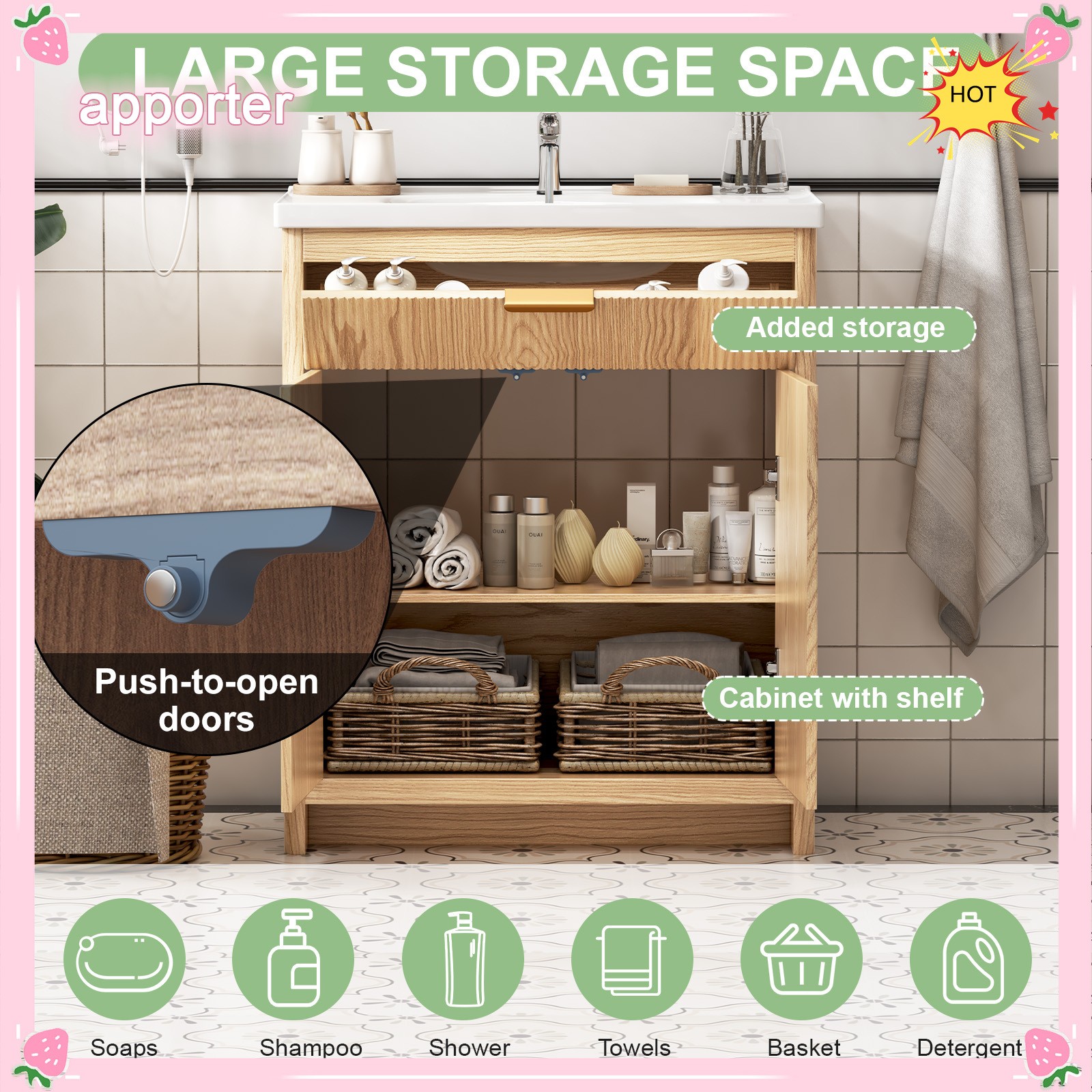 31.5″ Bathroom Vanity with Sink, Freestanding Particle Board Storage Cabinet, US