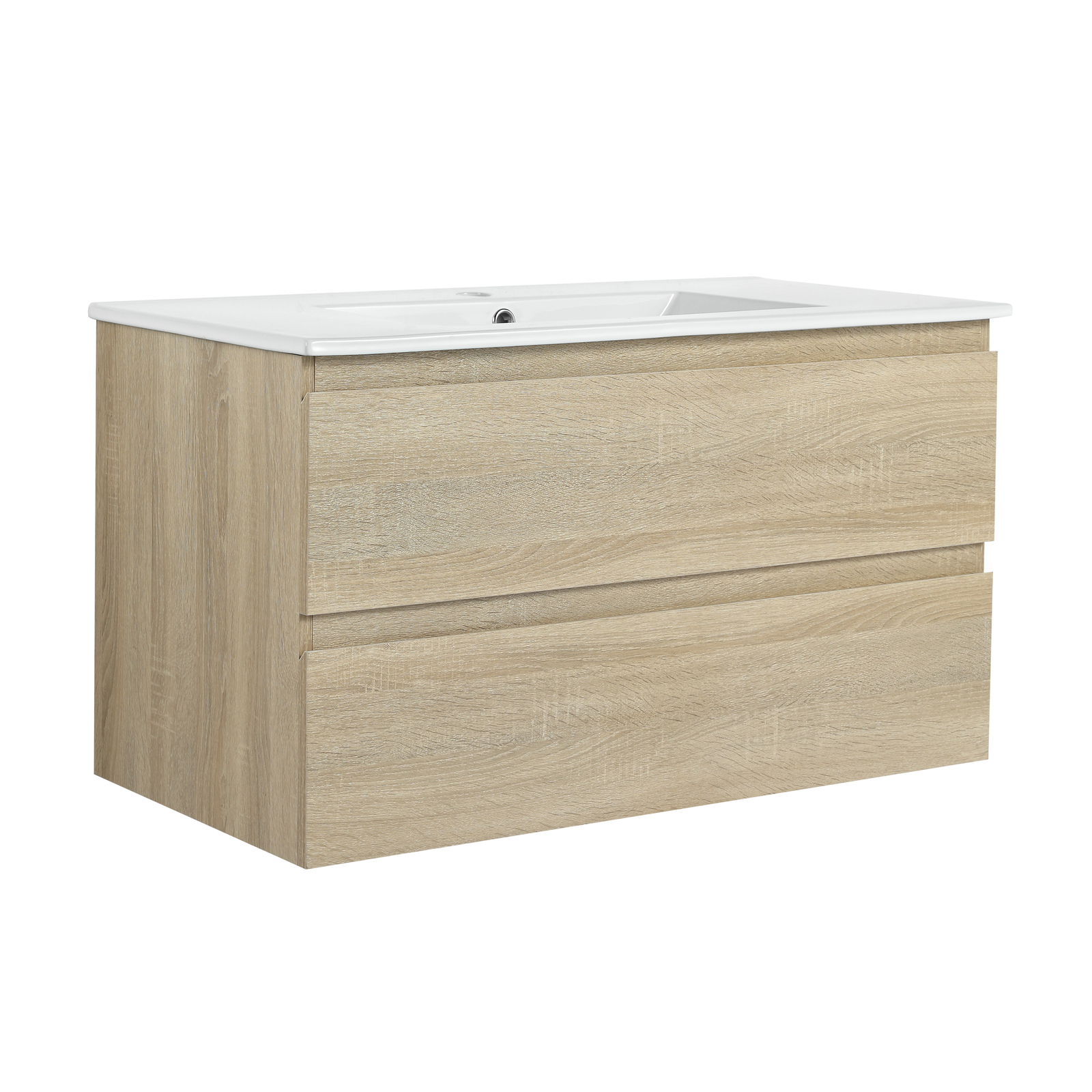 36″ Wood Wall Mounted Bathroom Vanity W/ 2 Drawers +Ceramic Sink Basin Light Oak