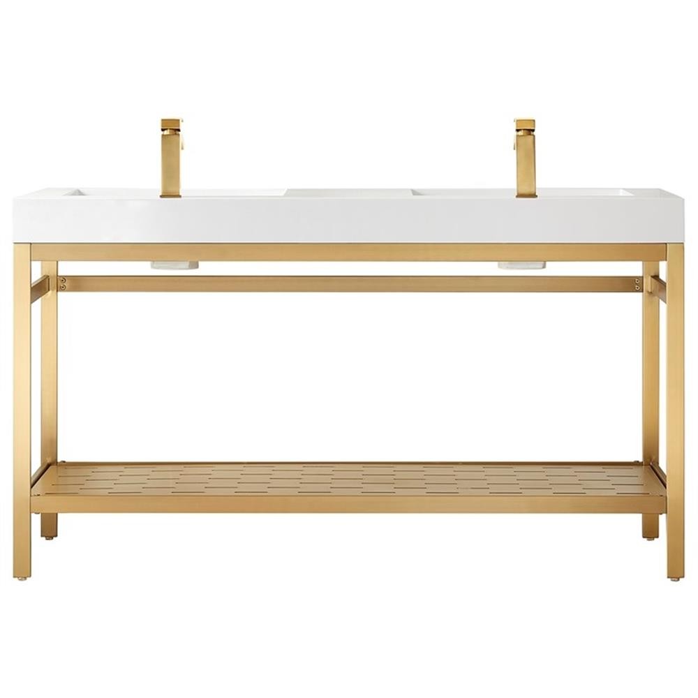 Vinnova Ablitas 60″ Double Sink Bath Vanity with Mirror – Brushed Gold/White Top