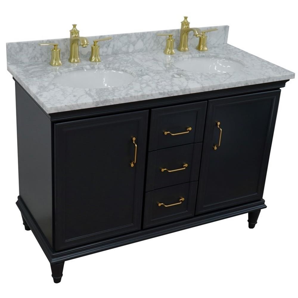 49 in. Double Wooden Vanity Dark Gray with White Carrara Oval Sink