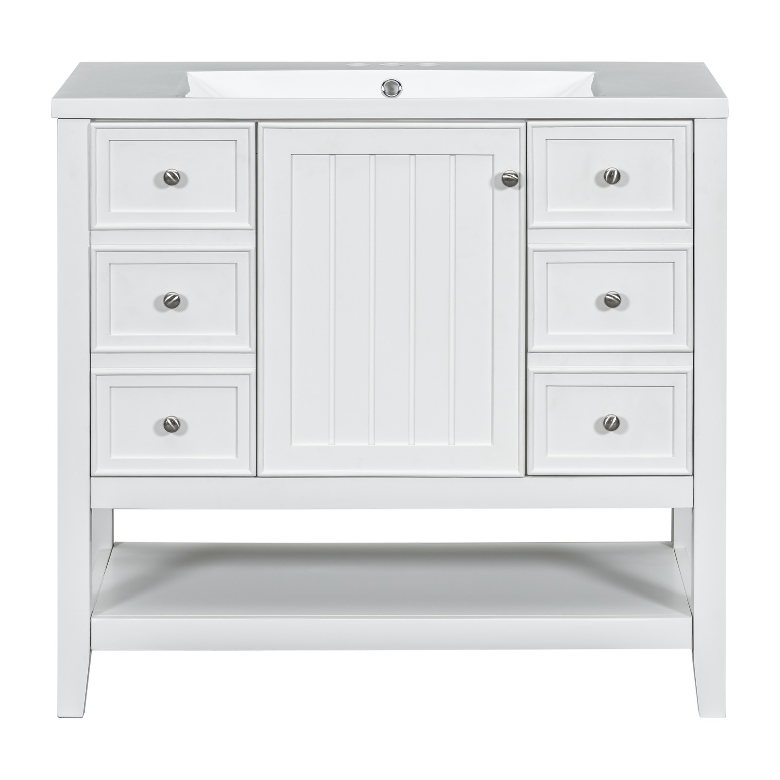 36″ Bathroom Vanity w/Sink,Freestanding Bath Vanity Cabinet,3 Drawers,Open Shelf