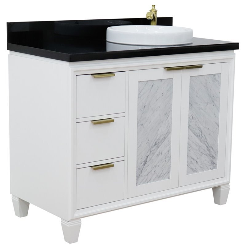 Trento 43″ Solid Wood Vanity with Right Round Sink in White/Black
