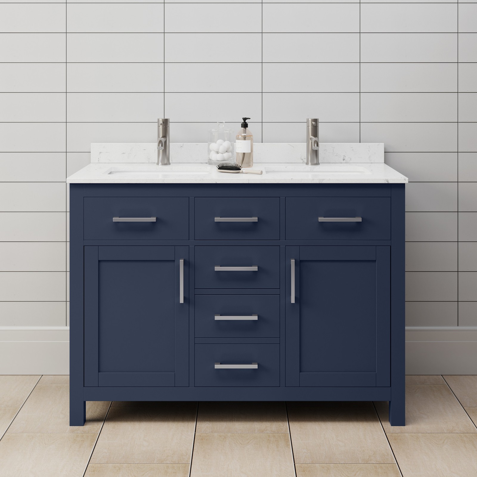 Wyndham Collection WCG242448D-UNSMXX Beckett 48″ – Dark Blue / Carrara Cultured