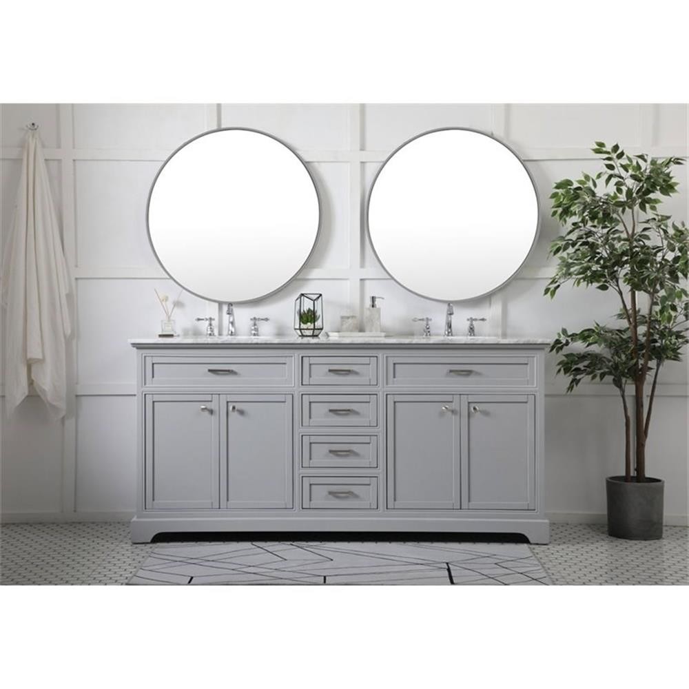 Elegant Decor Americana 72″ Metal MDF Marble Double Bathroom Vanity in Gray