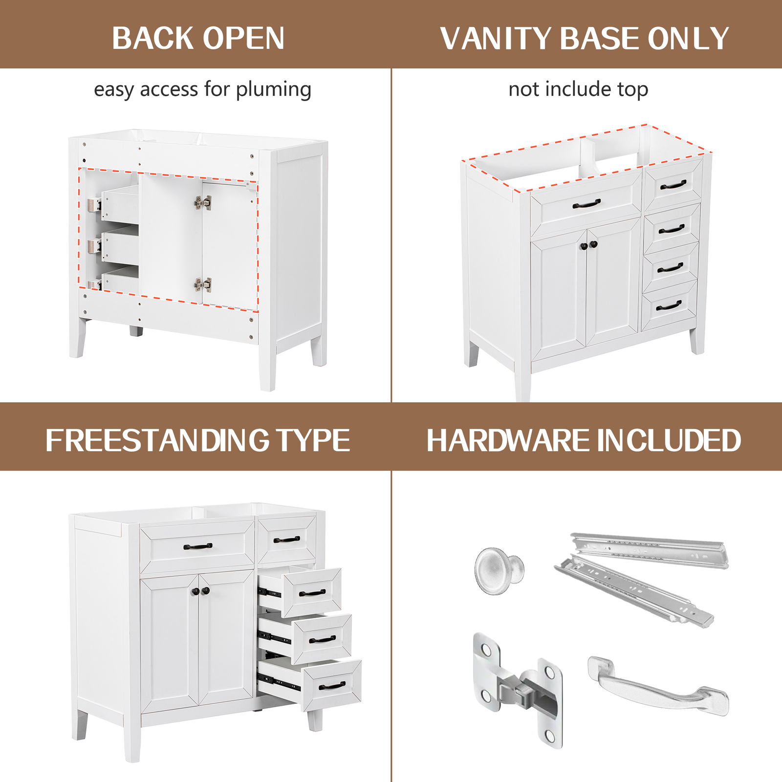 36″ Single Bathroom Vanity Bathroom Storage Cabinet (Sink Basin Not Included)