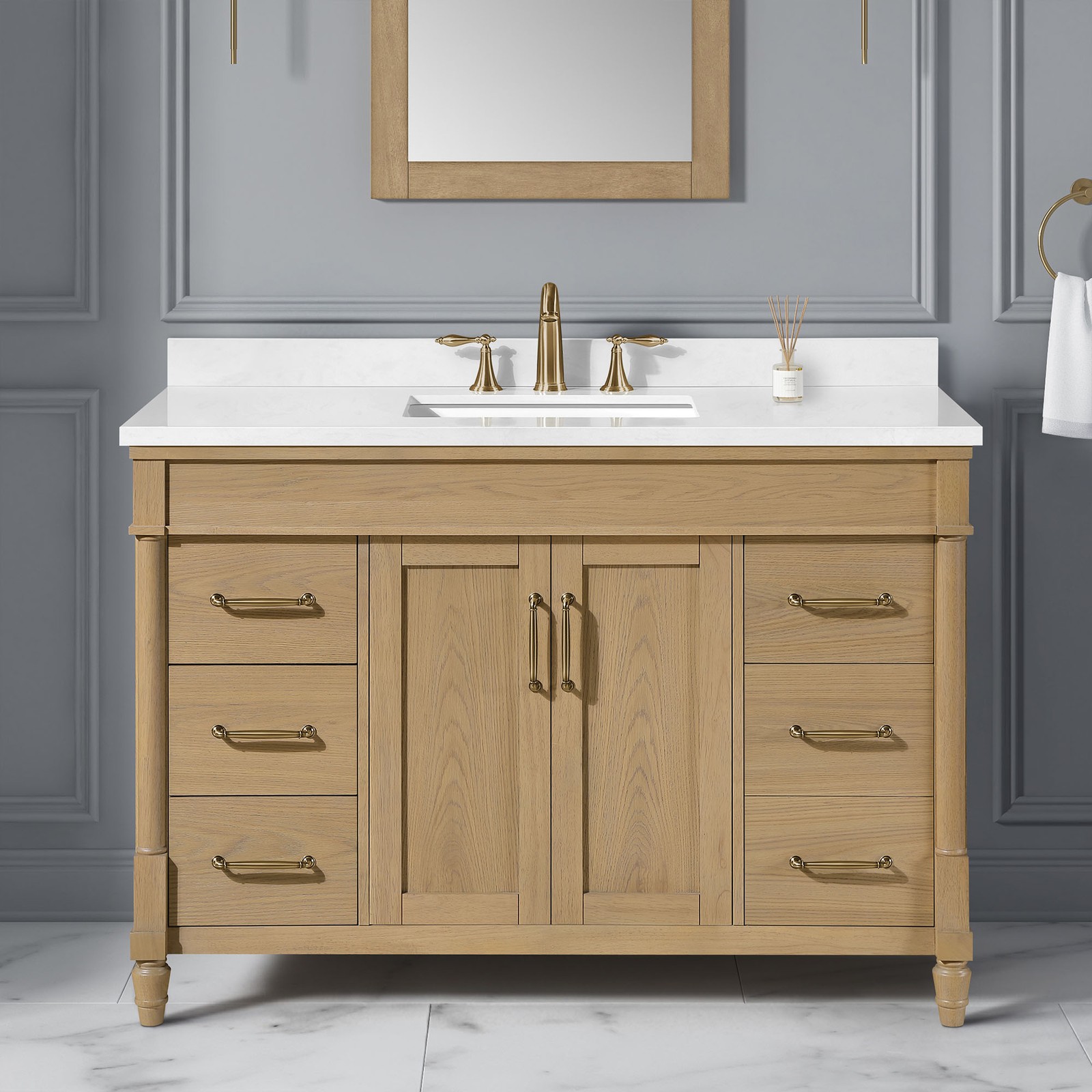 Salisbury 48″ Natural Birch Bathroom Vanity with White Countertop