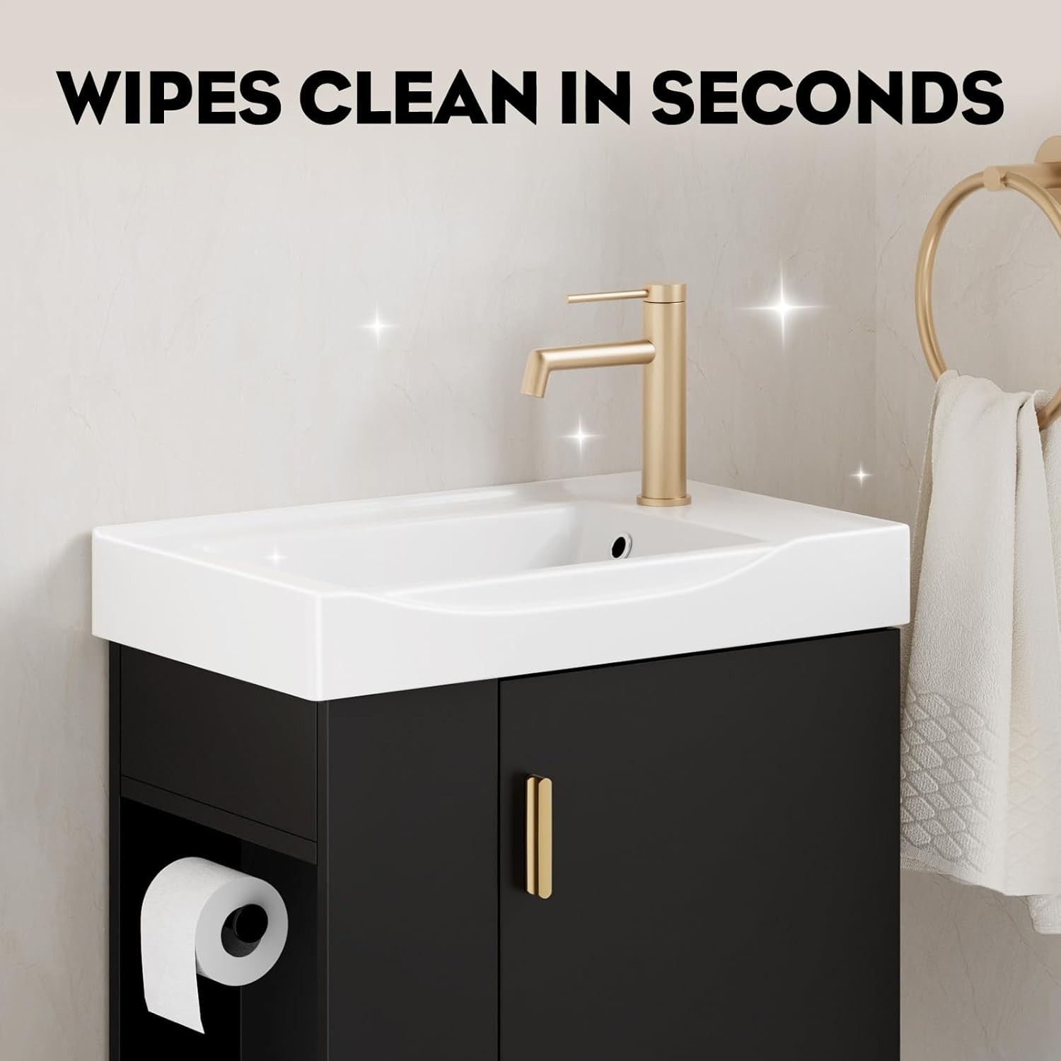Compact Black Bathroom Vanity 20 Inch Floating Wall Mount Soft Close Door