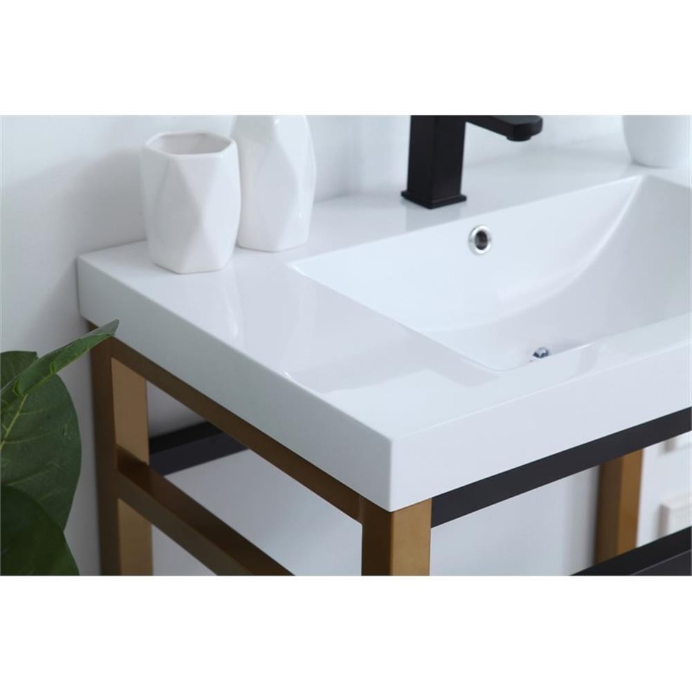 Elegant Decor Raya 30″ Single Resin Top Metal Bathroom Vanity in Gold and Black