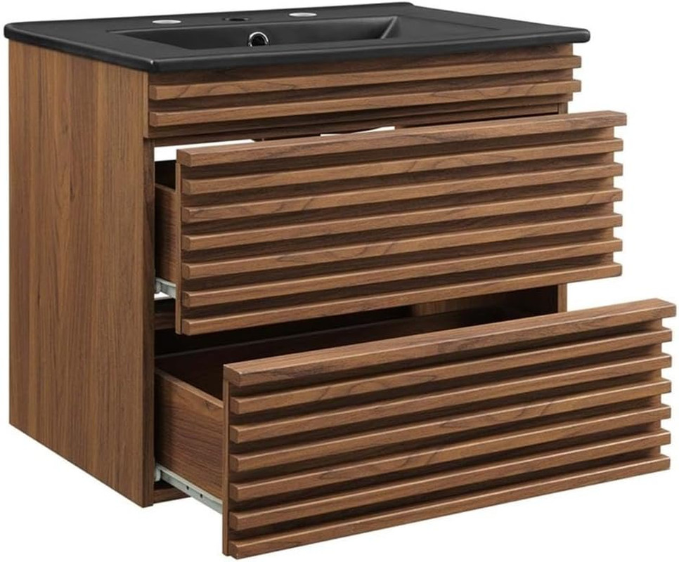Render 24″ Wall-Mount Bathroom Vanity in Walnut Black