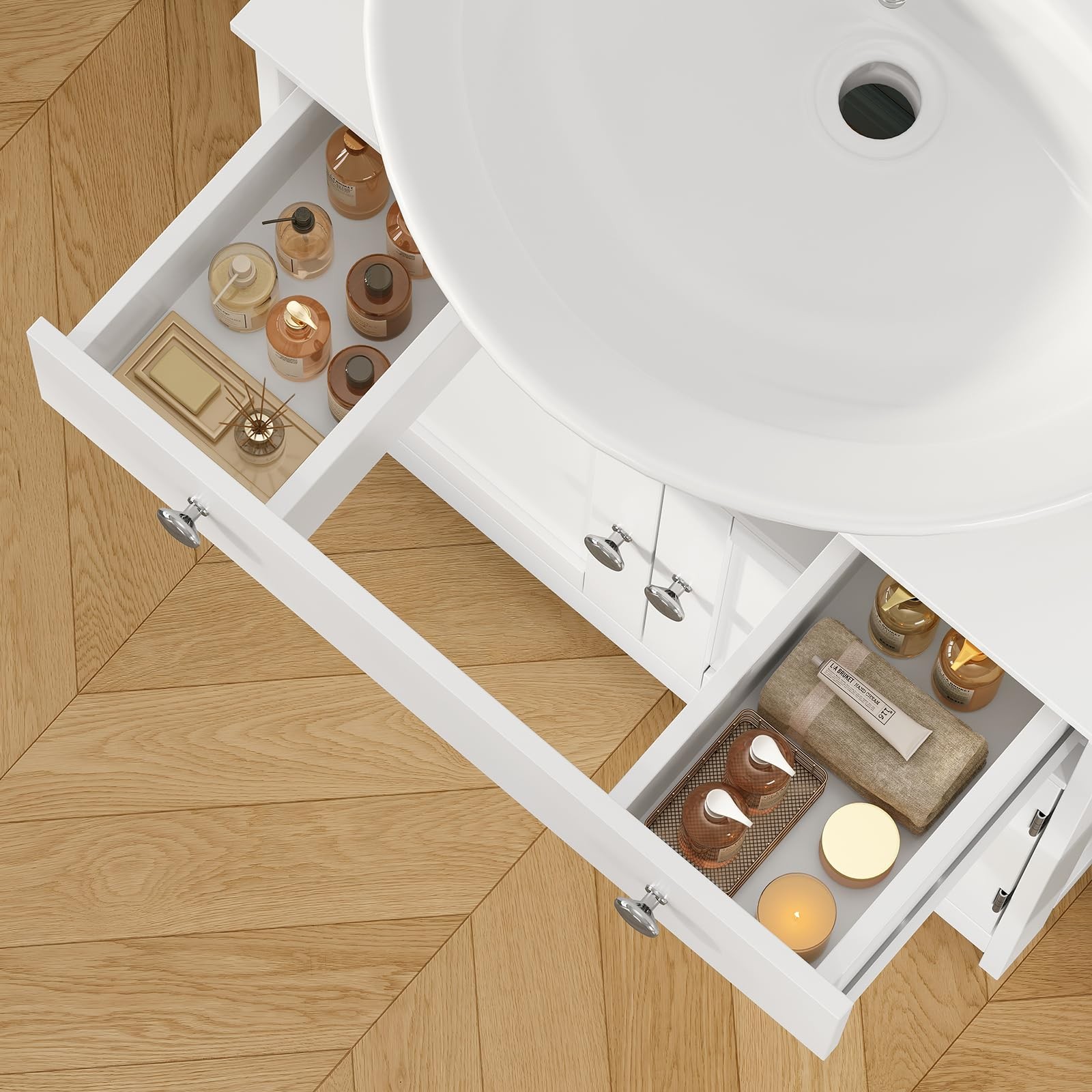 Pedestal Sink Storage Cabinet with 2 Doors and Drawer, Bathroom Sink Cabinet,…