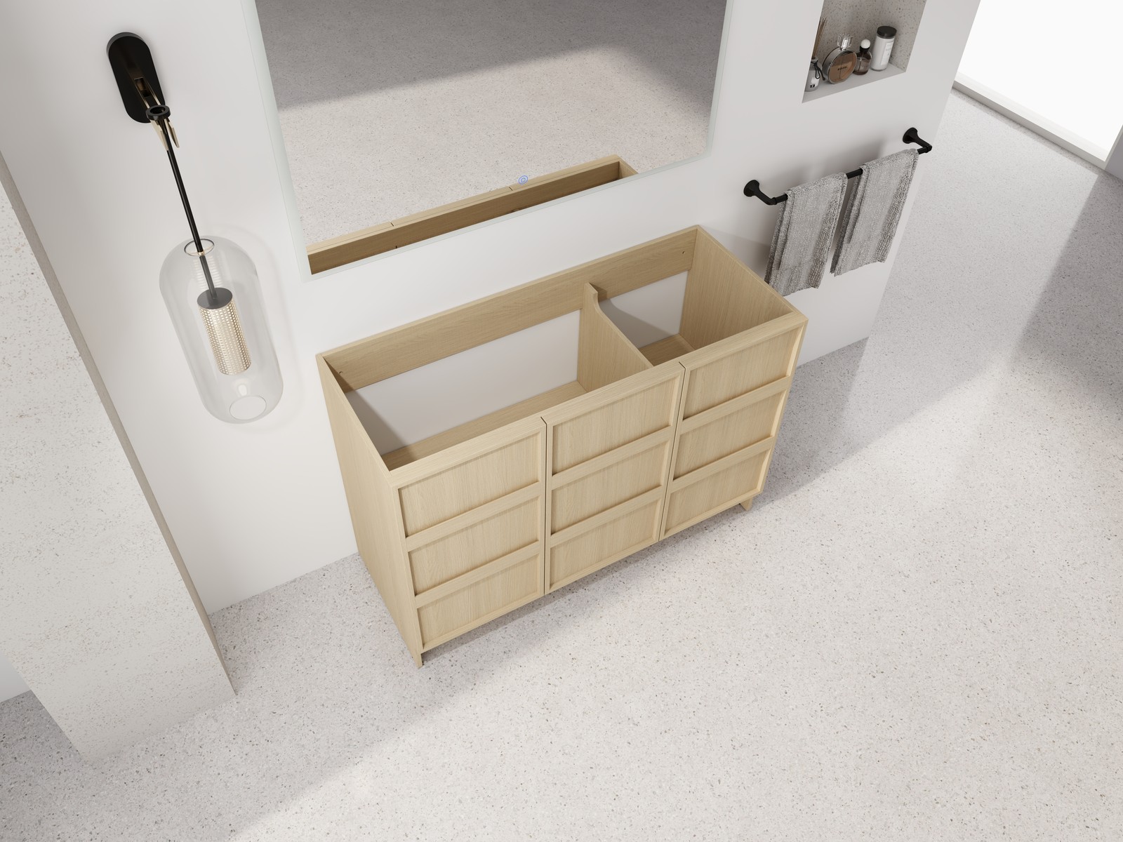 48 Inch Plywood Freestanding Bathroom Vanity Cabinet W/ 3 Doors Without Sink