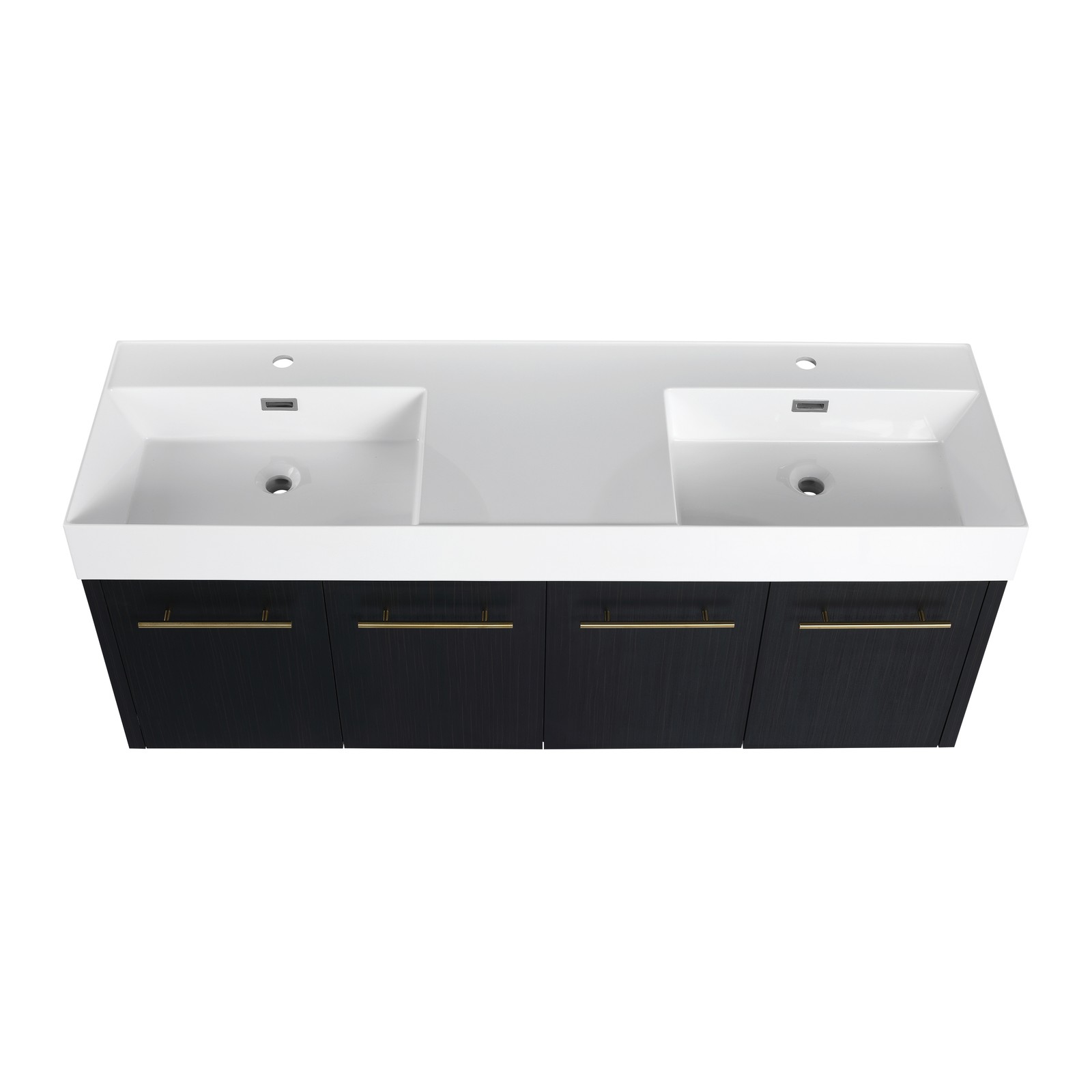 60 In Floating Wall-Mounted Bathroom Vanity Cabinet W/ Double Resin Top Basin