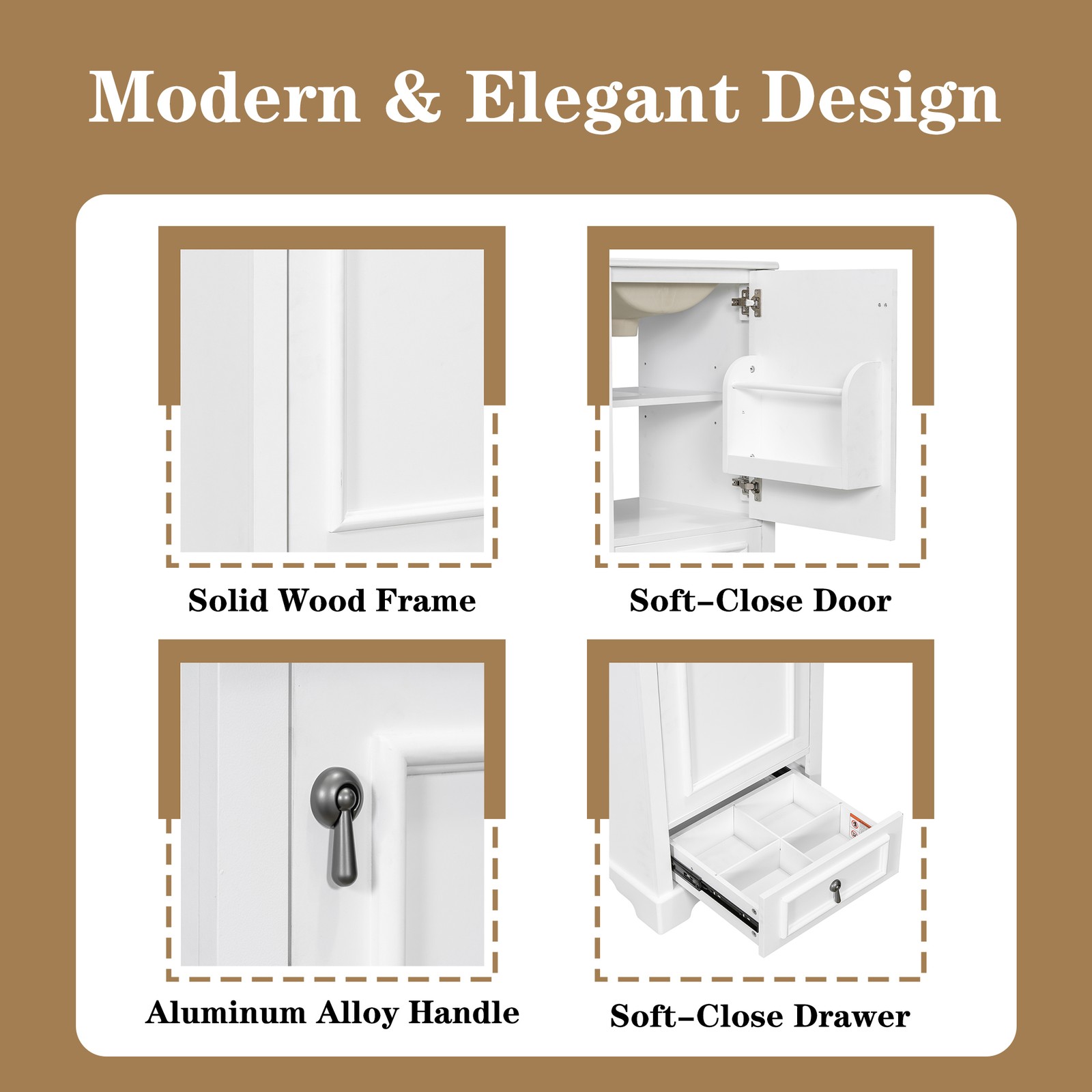 20″ Bathroom Vanity with Ceramic Sink, Soft Close Door, White