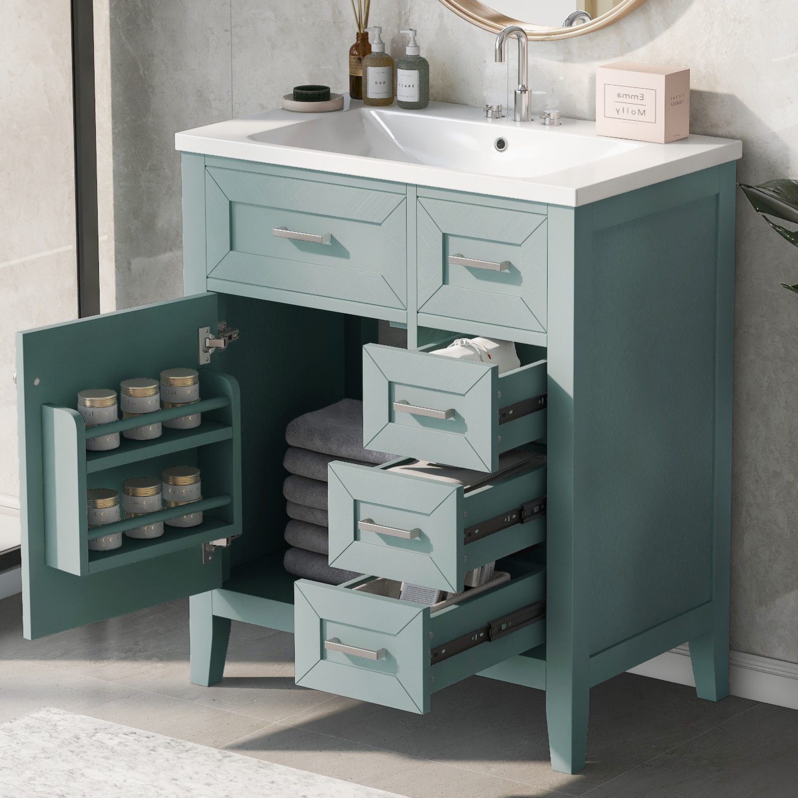 30″ Bathroom Vanity with Sink, Freestanding Vanity Storage Cabinet, 3 Drawers