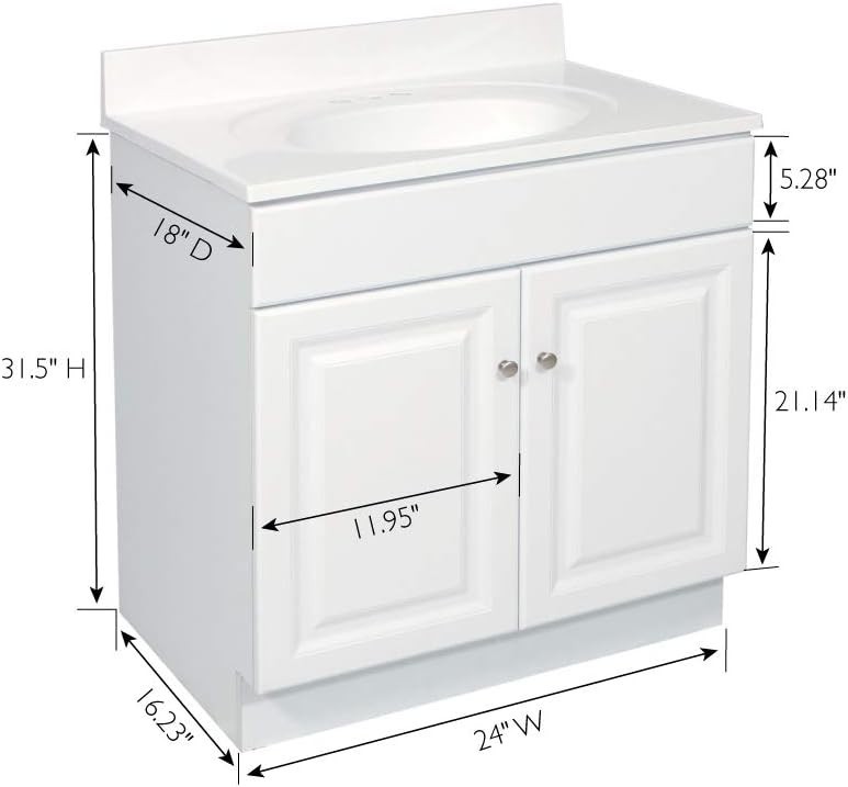 Classic White Bathroom Vanity by Wyndham – 2 Cabinet Doors, Durable Wood Design
