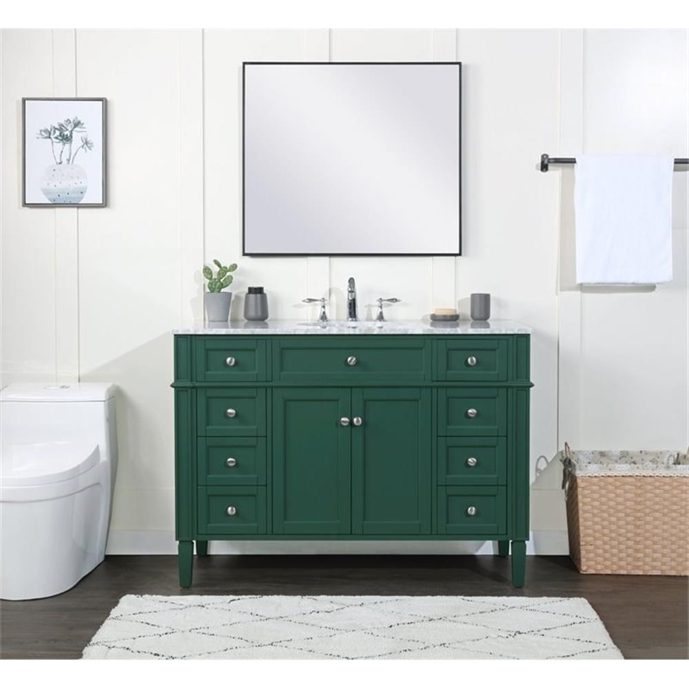 Elegant Decor Park Avenue 48″ Metal MDF Marble Single Bathroom Vanity in Green