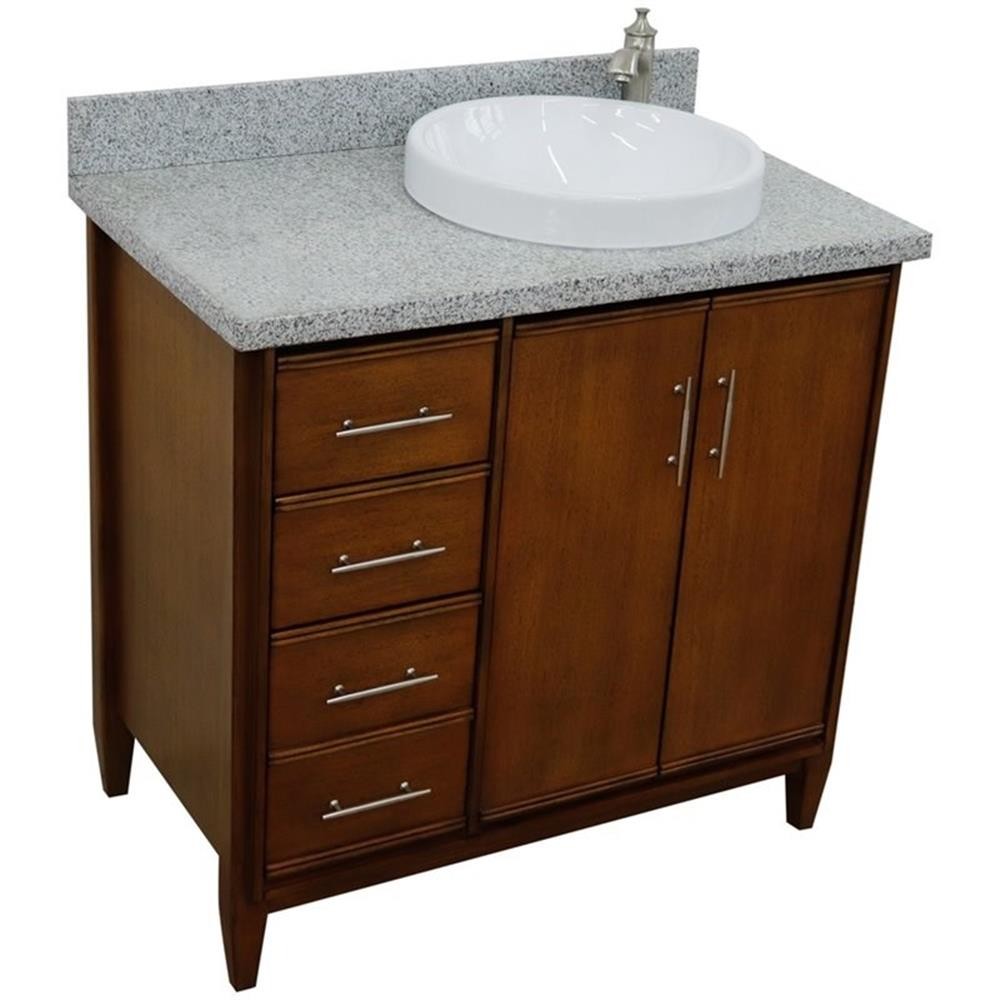 MCM 37″ Single Solid Wood Vanity with Right Round Sink in Walnut/Gray