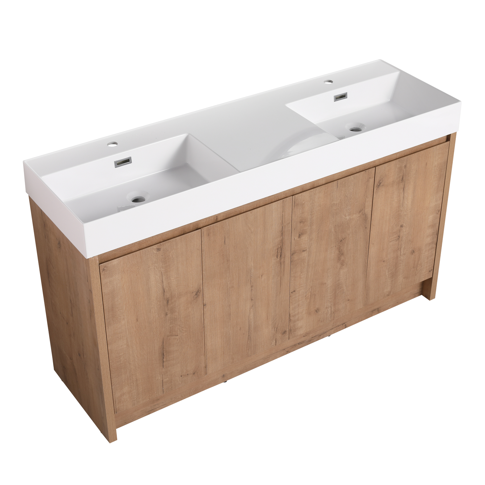 60 inch Freestanding Bathroom Vanity Cabinet Storage W/Dual Basin Sink +4 Doors