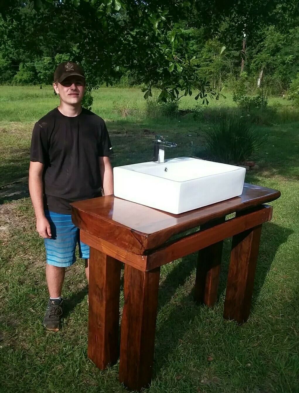REVERSABLE Ancient Sinker Cypress Rustic Bath Vanity Wood Slab w/Sink & Faucet