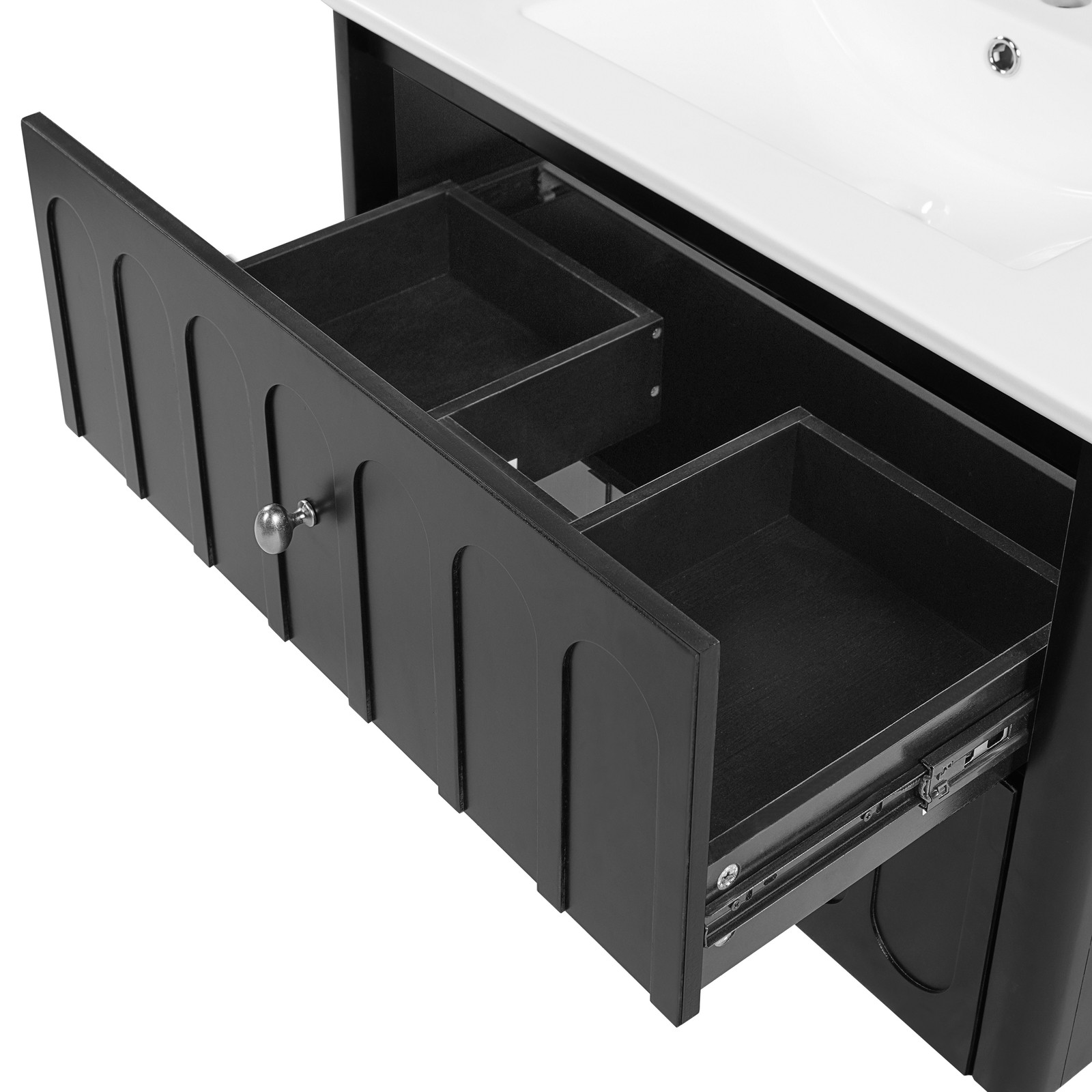 30″ Modern Bathroom Cabinet Floating Bathroom Vanity w/Oval Knobs & Round Edge