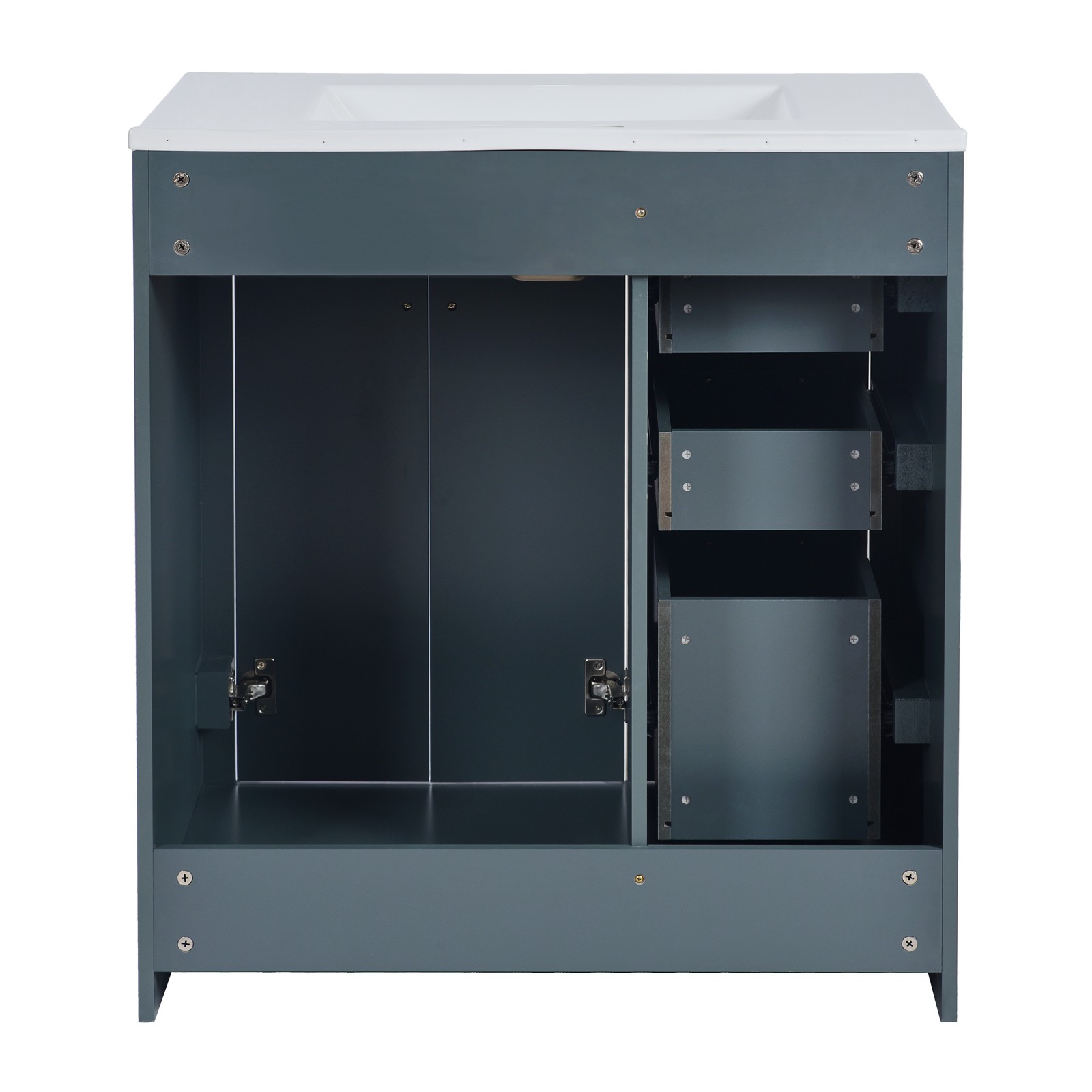 30″ Bathroom Vanity w/Ceramic Sink, 3 Drawers, Freestanding Bath Vanity Cabinet