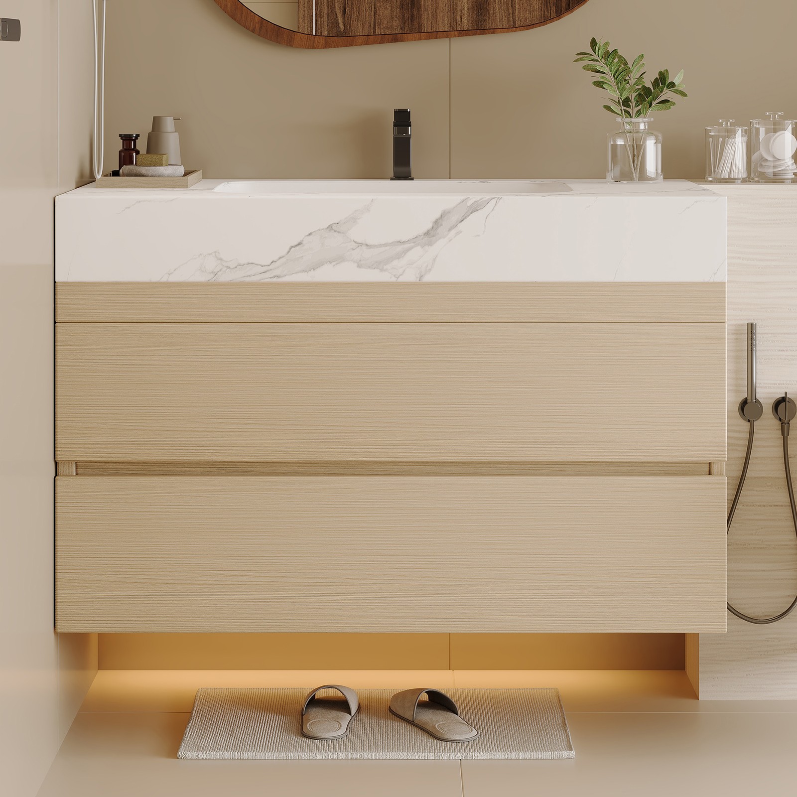 29.9″ Modern Floating Bathroom Vanity with Faux Marble Top and Ceramic Sink