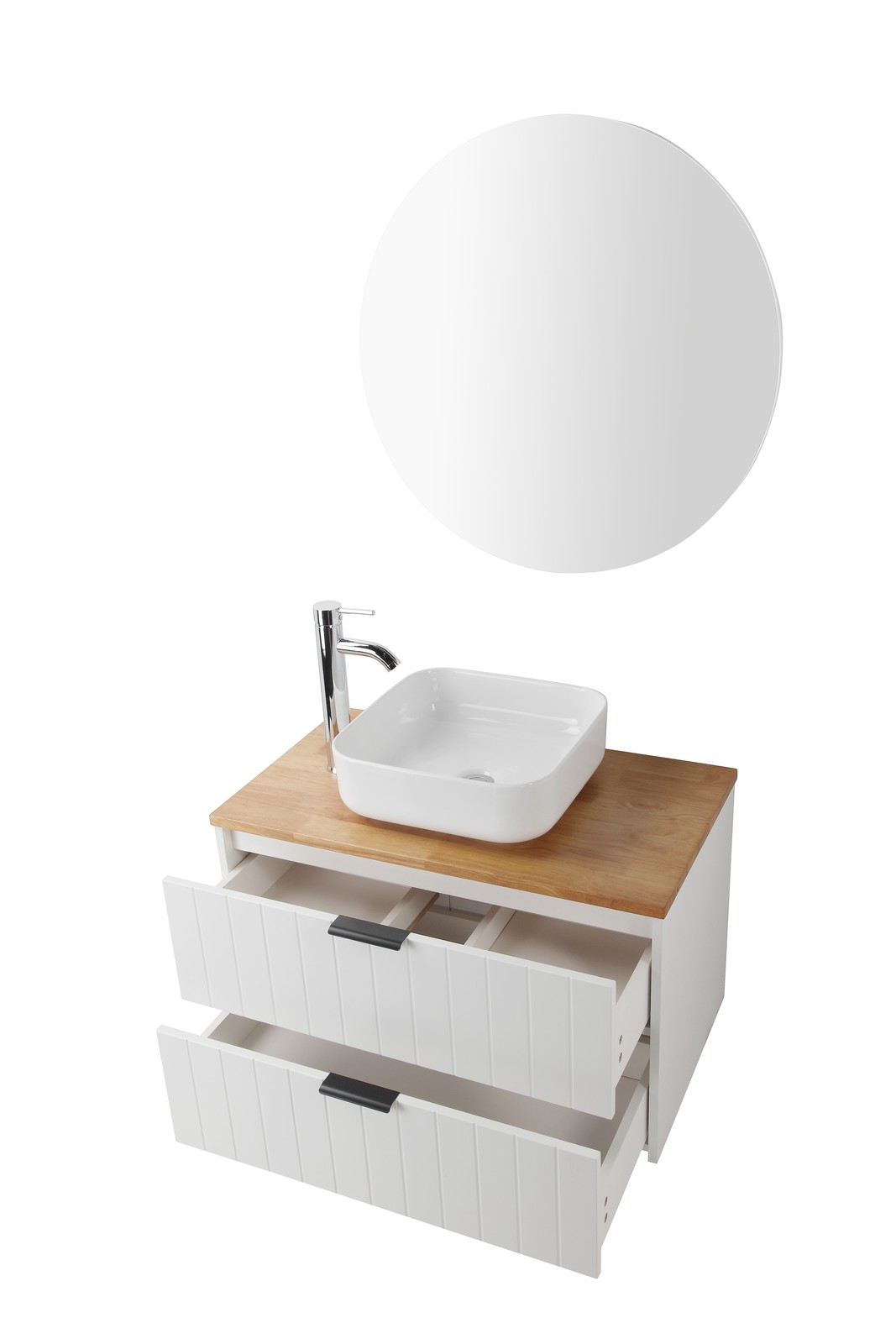 32 Inch Double Drawer Wall Mount Bathroom Vanity White Cabinet Solid Wood Top