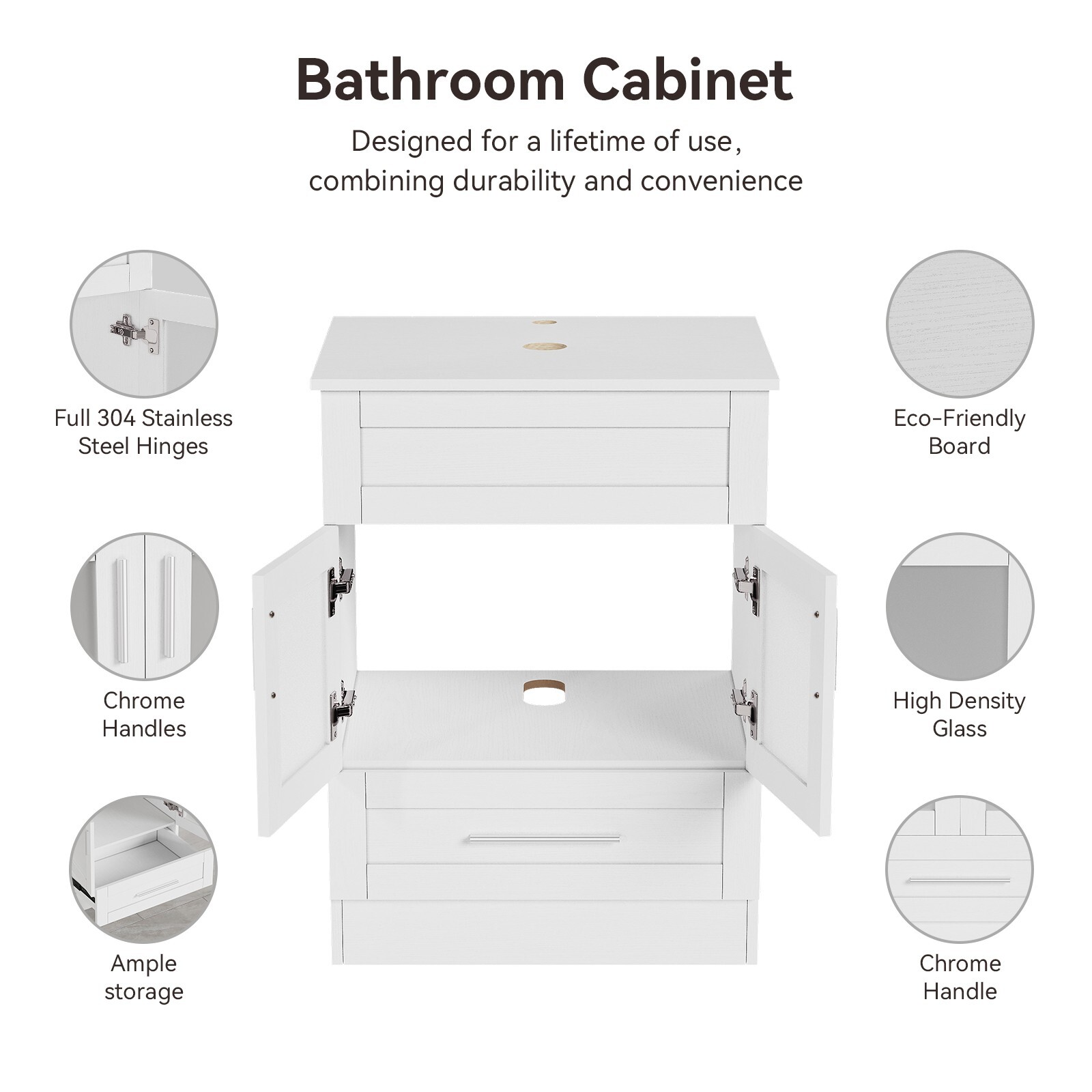24 In Bathroom Vanity Sink Set Stand Cabinet Mirror Faucet Pop up Drain Black