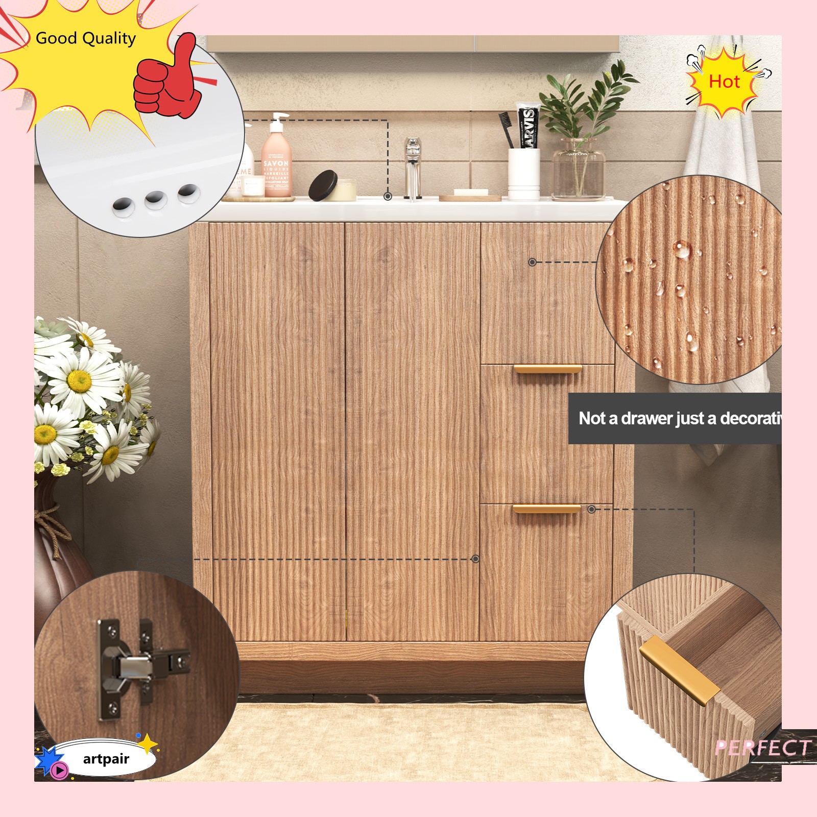 31 Inch Vanity Wood Bathroom Vanity Cabinet W/ Countertop Ceramic Sink USA STOCK