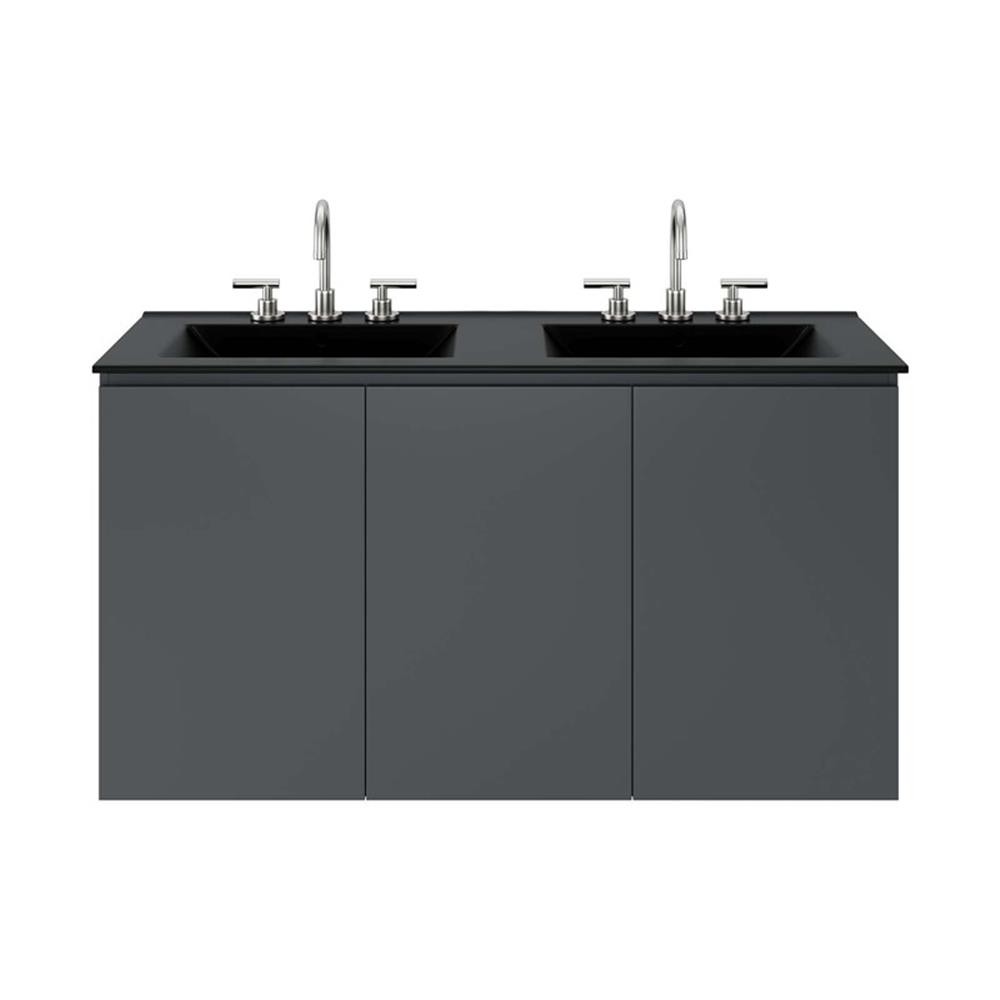 Pemberly Row 48″ Modern Wood/Ceramic Double Sink Bathroom Vanity in Gray/Black