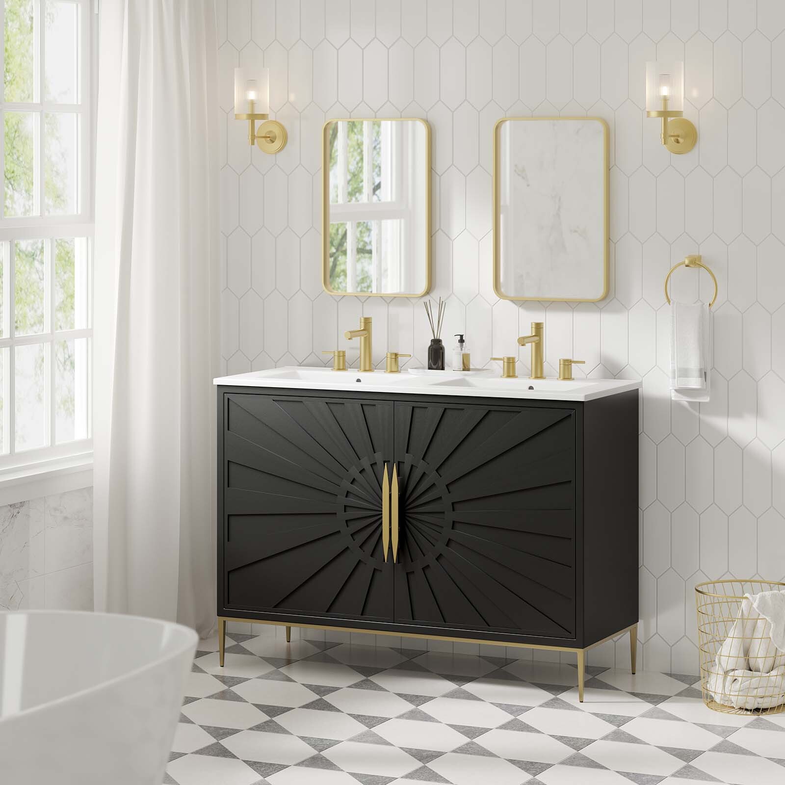 Modway Awaken 48″ Double Sink Bathroom Vanity in White Black