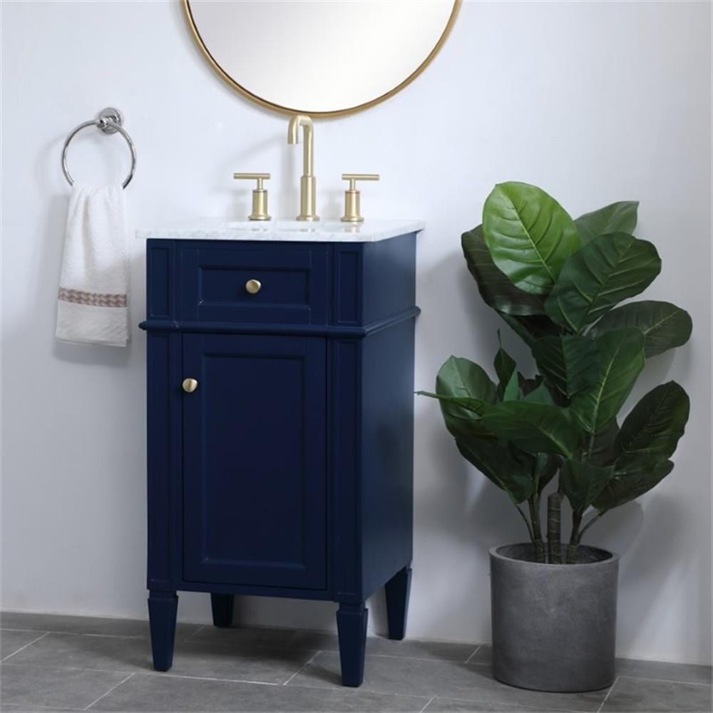 Pemberly Row Modern 18″ Single Marble Top Bathroom Vanity in Blue
