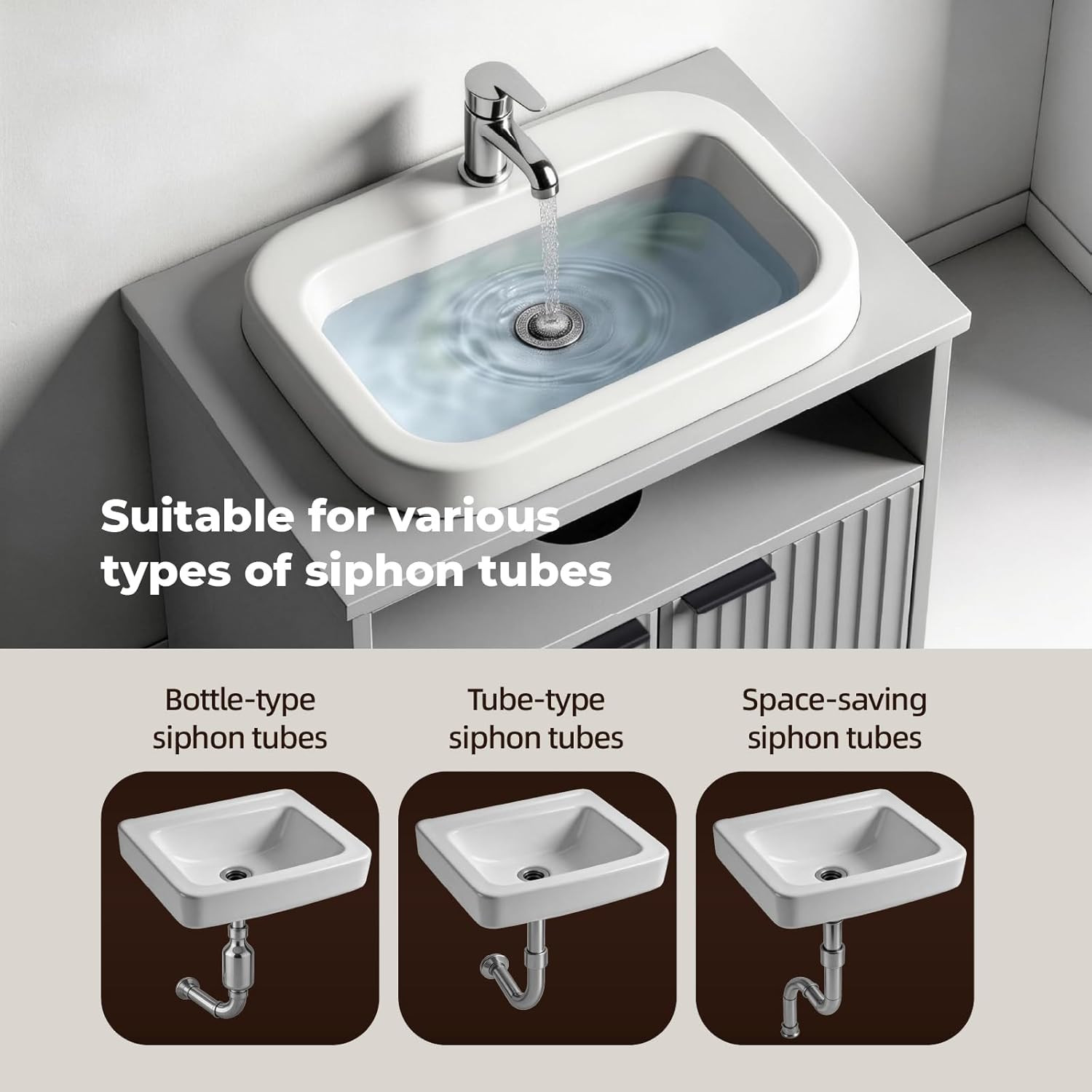 Grey under Sink Bathroom Cabinet, Freestanding Pedestal Sink Storage Vanity Base