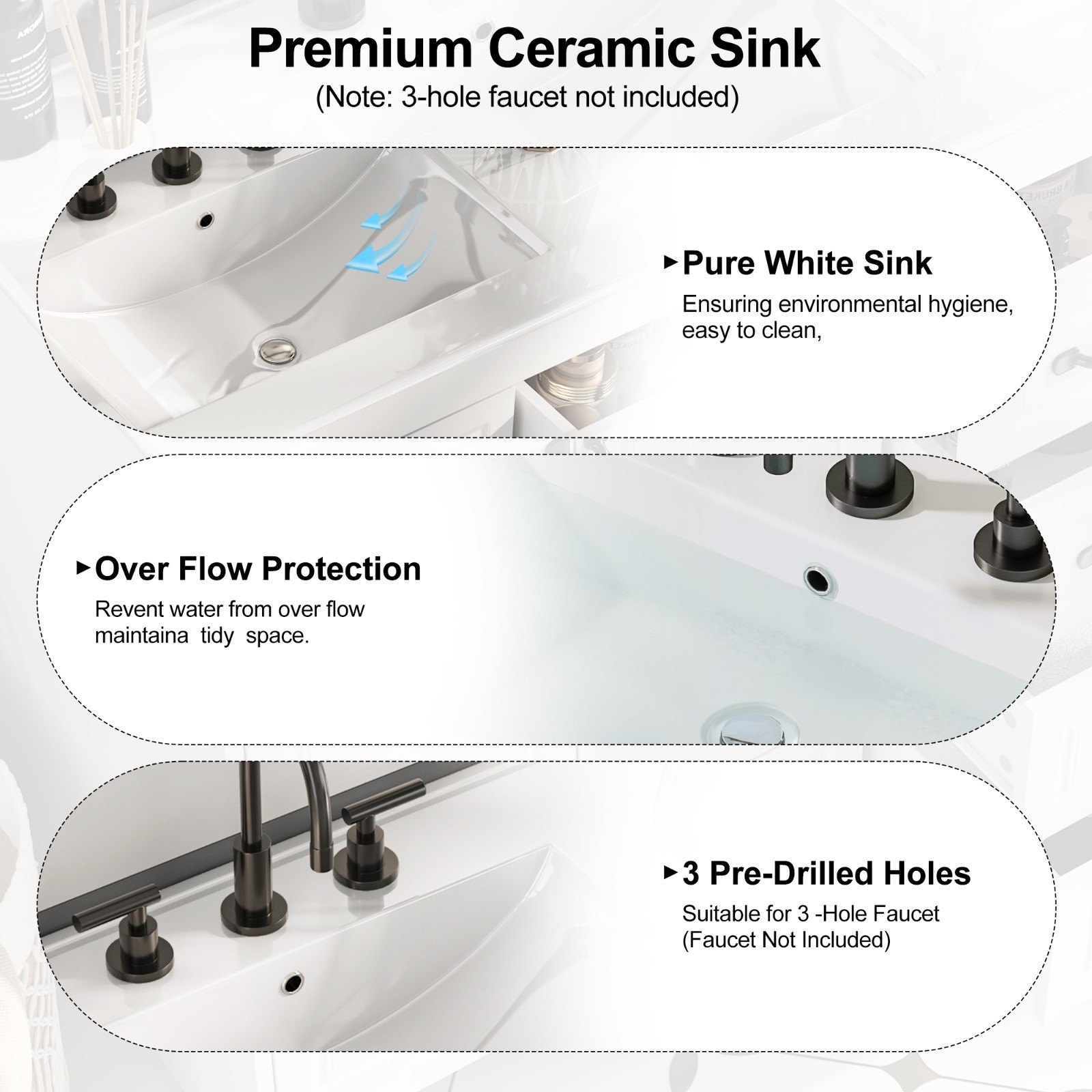 24″ Bathroom Vanity with Ceramic Sink Freestanding Storage Cabinet w/Drawer