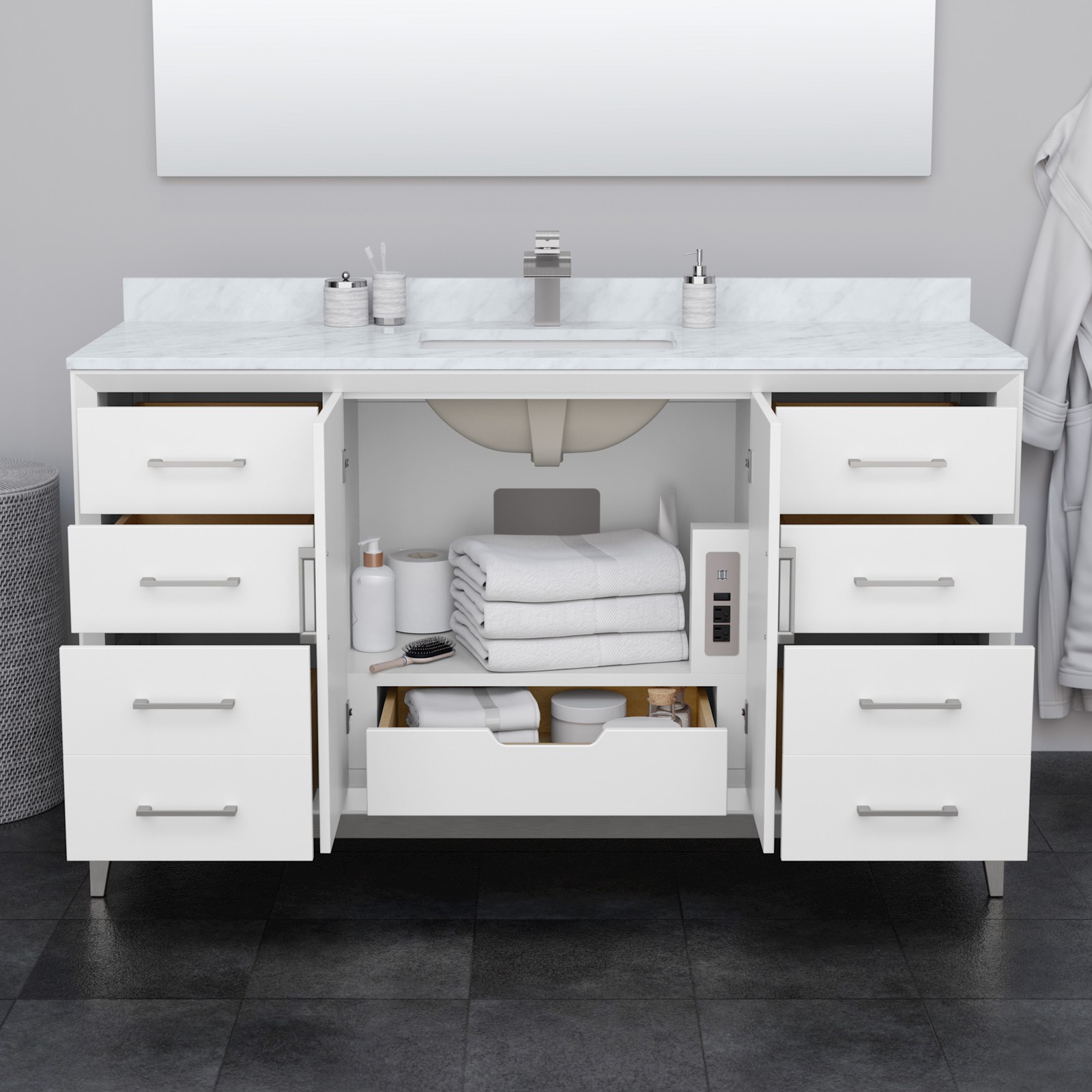 Wyndham Collection WCH818160S-CMUNS-MXX Amici 60″ – White / Brushed Nickel