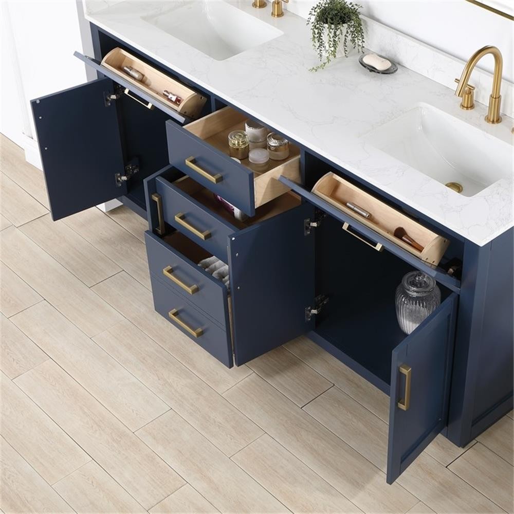 Gavino 72″ Wood Vanity in Royal Blue with Composite Stone Top no Mirror