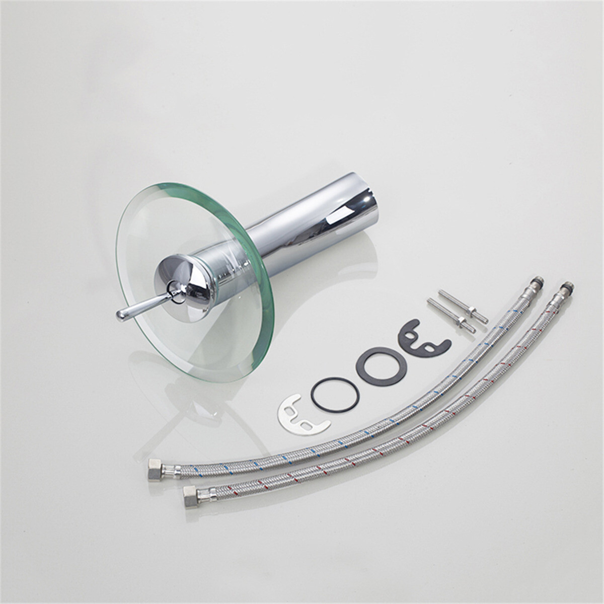 Bathroom Clear Vessel Sink Faucet Basin Vanity Bowl Glass Combo Round Tempered
