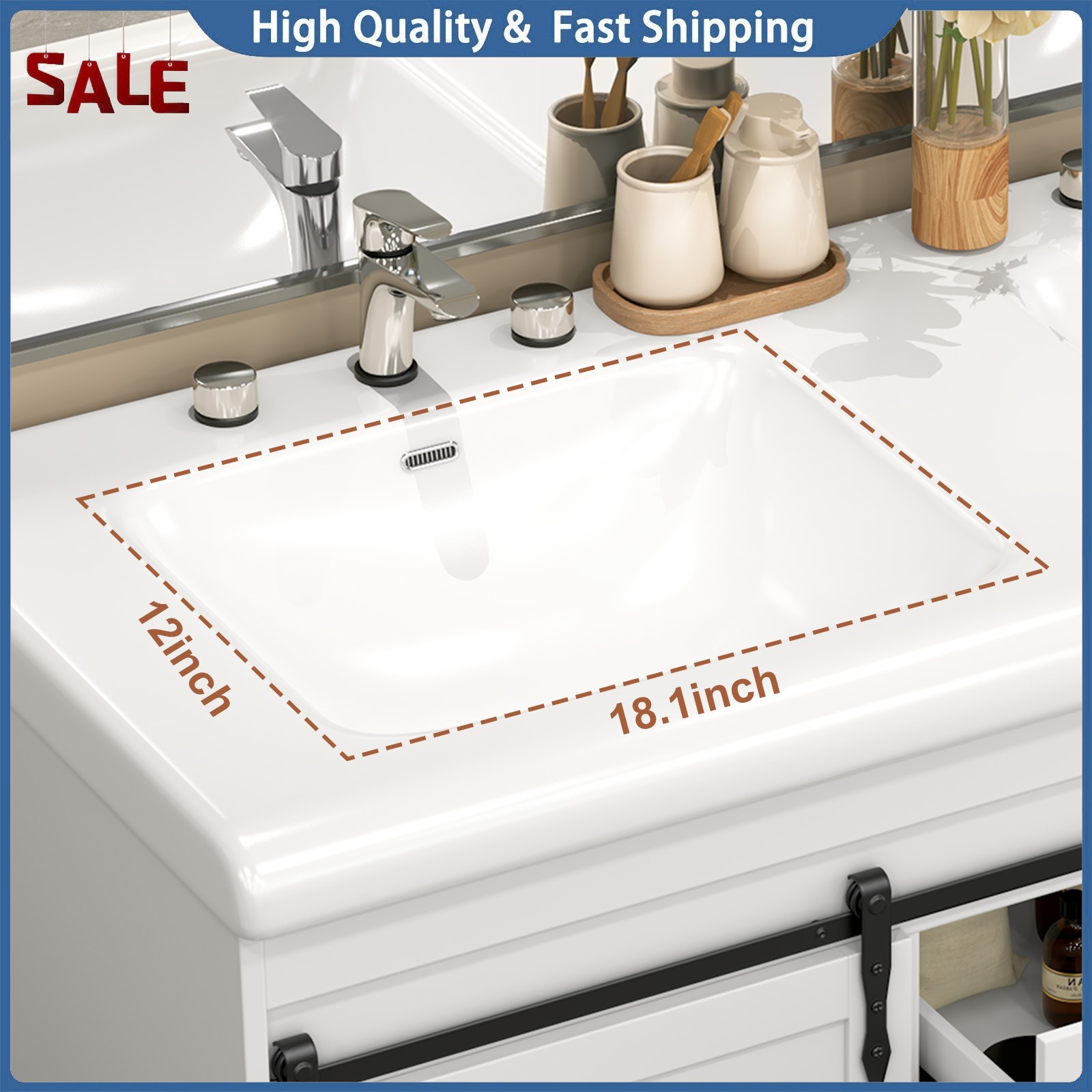 47” Bathroom Vanity with Double Sink Freestanding Bathroom Vanity w/ 2 Drawers