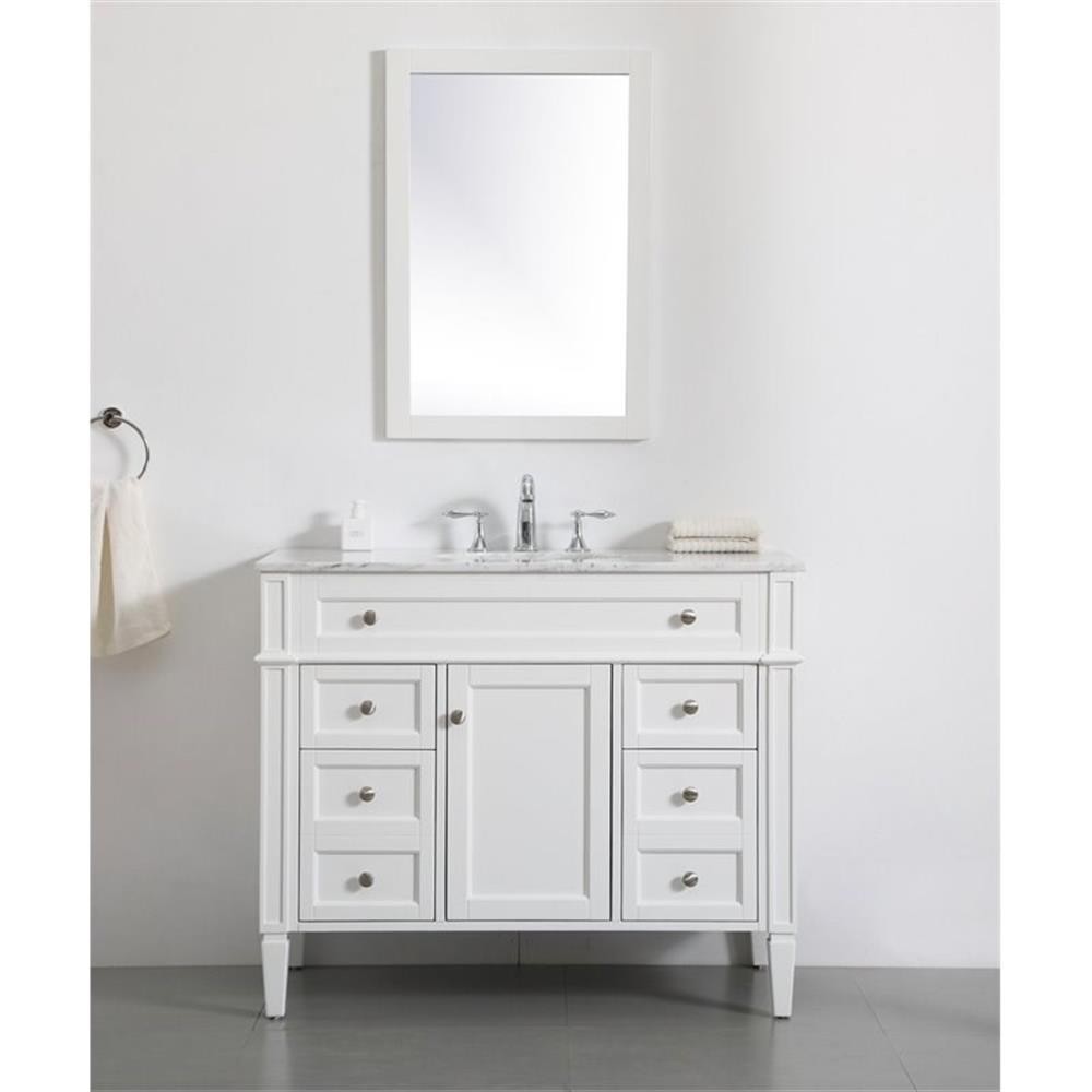Elegant Decor Park Avenue 42″ Metal MDF Marble Single Bathroom Vanity in White