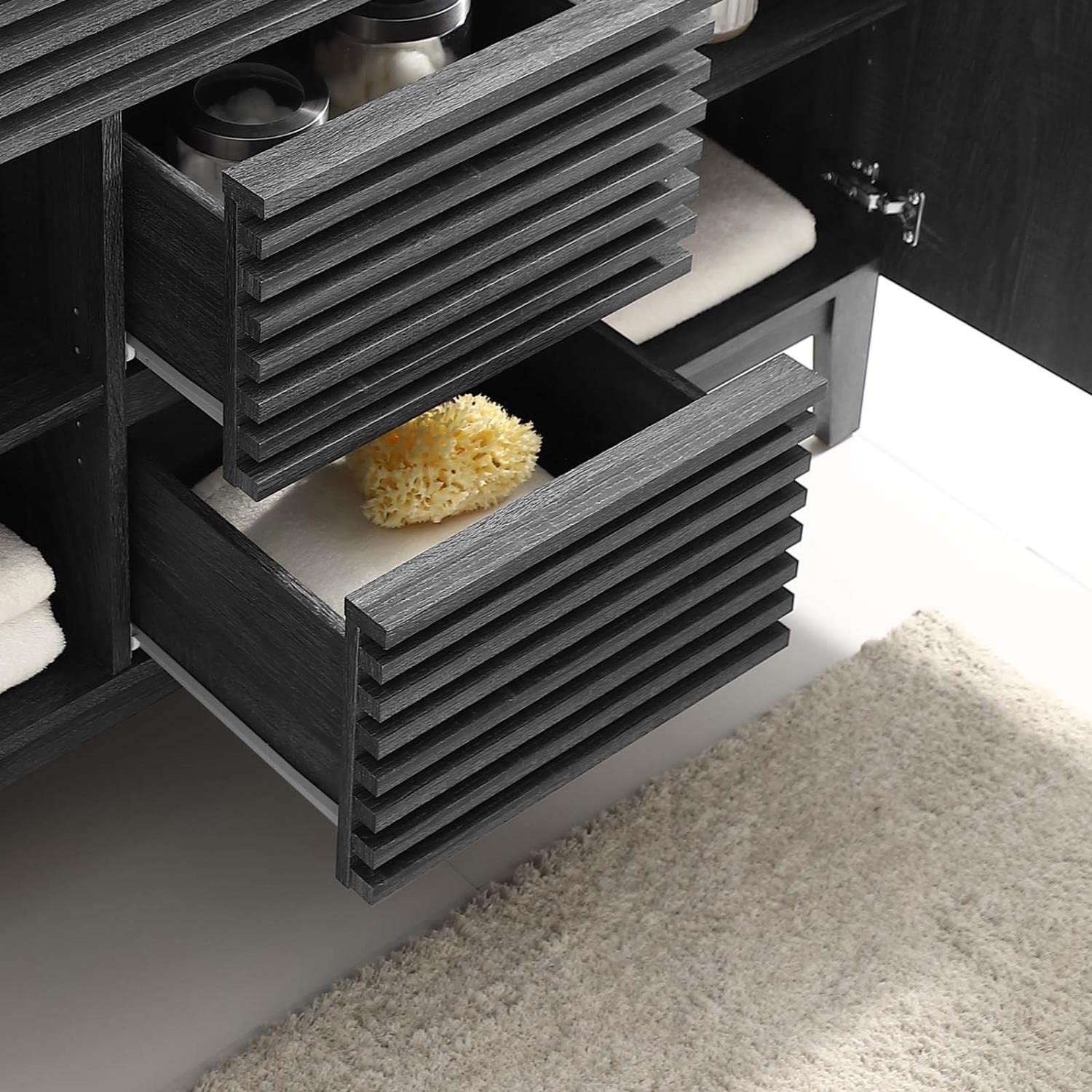 Pemberly Row 47″ MDF and Particleboard Bathroom Vanity Cabinet in Charcoal