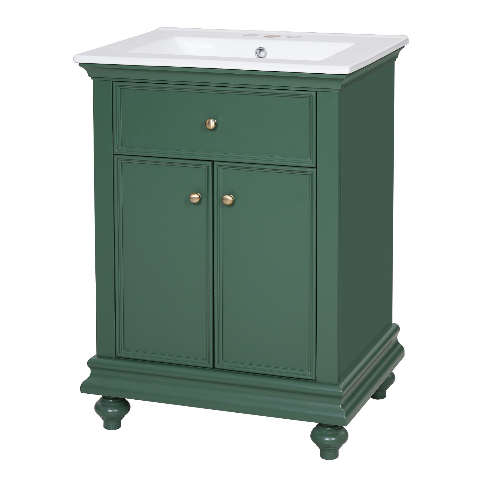 24″ Bathroom Vanity Storage Cabinet With Ceramic Sink Drawer Soft-Closing Doors