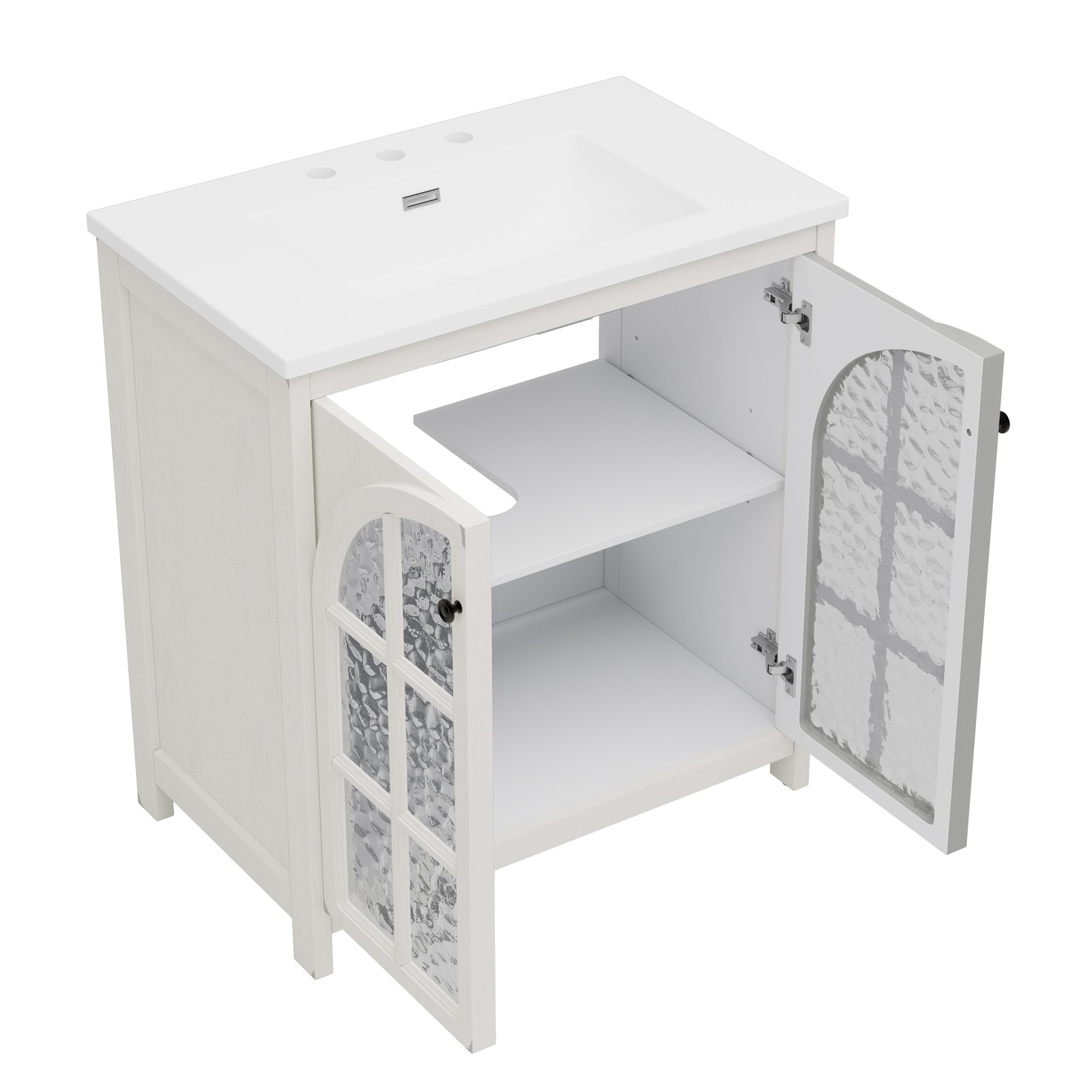 Farmhouse Bathroom Vanity with Ceramic Sink，Storage Cabinet w/Soft-Closing Doors