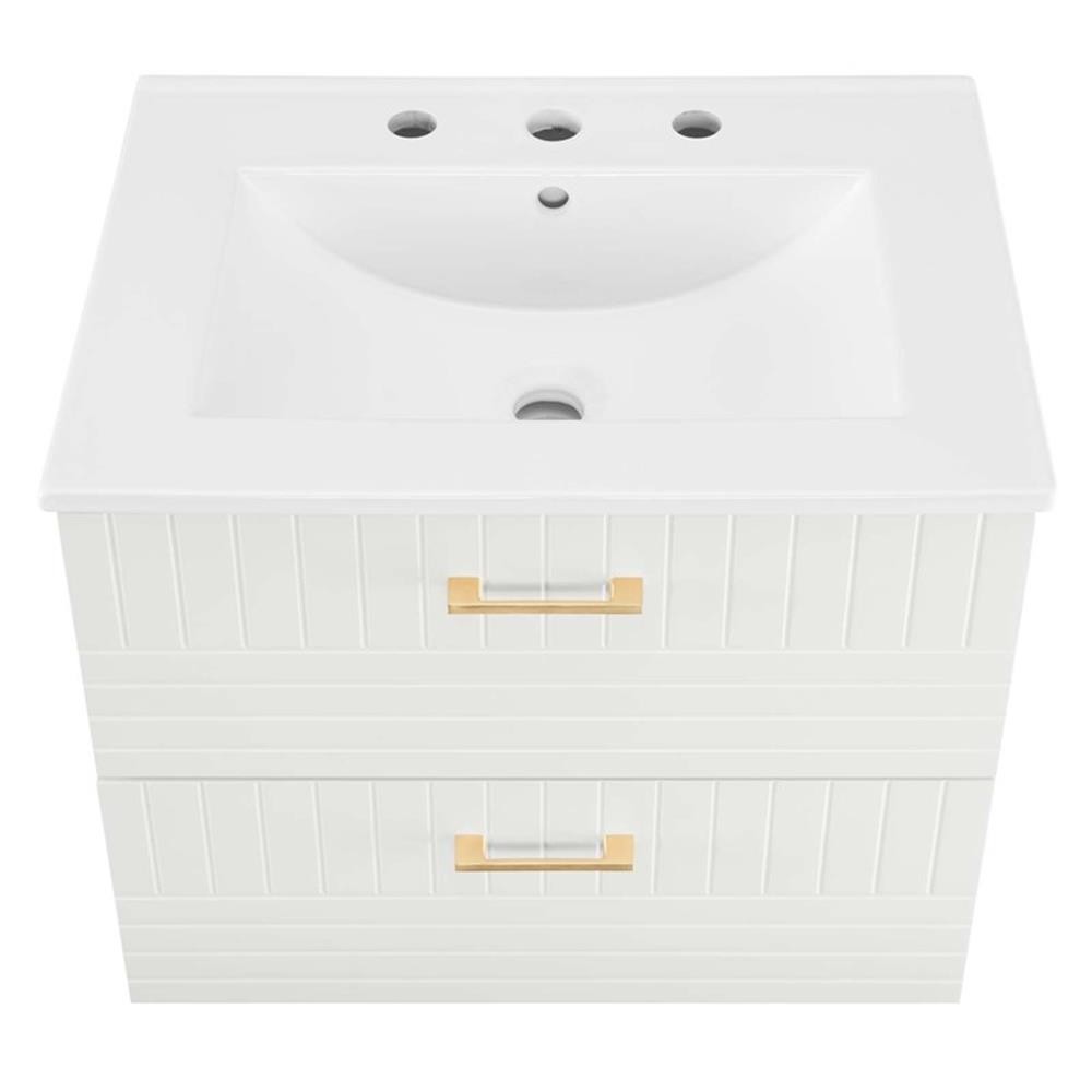 Pemberly Row 24″ Modern Wood/Ceramic Bathroom Vanity in White