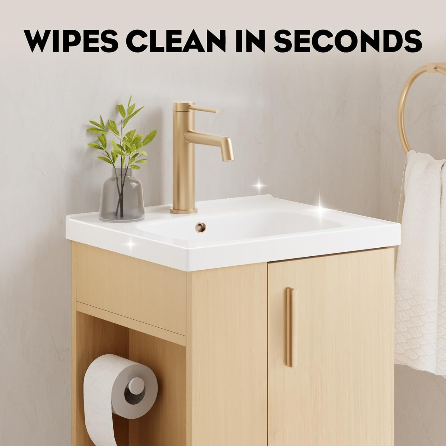 16″ Oak Bathroom Vanity with Ceramic Sink & Soft-Close Door, No Faucet